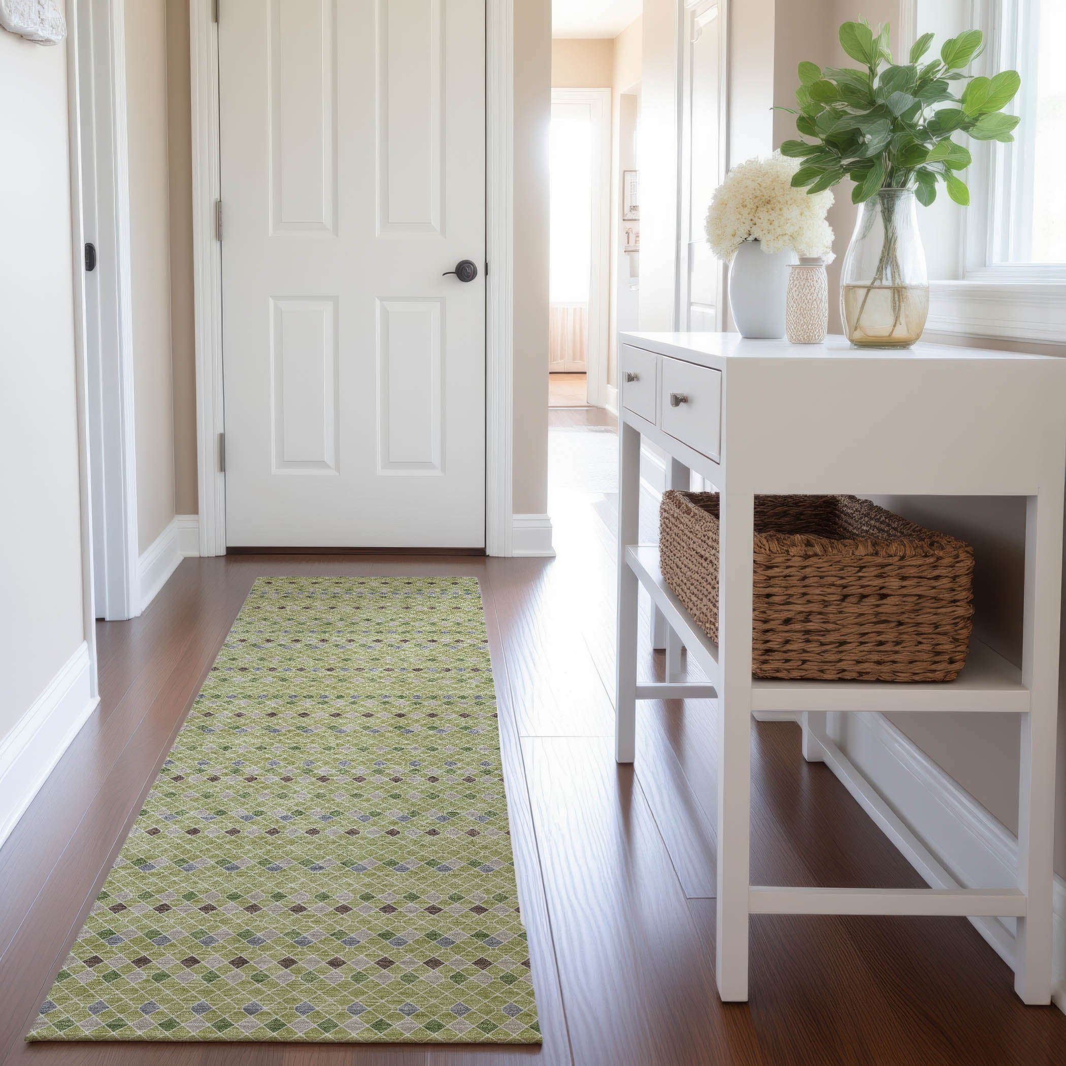 Kathmandu Machine Washable Transitional Aloe Green Rug 2'3" x 7'6" #shape_Runner