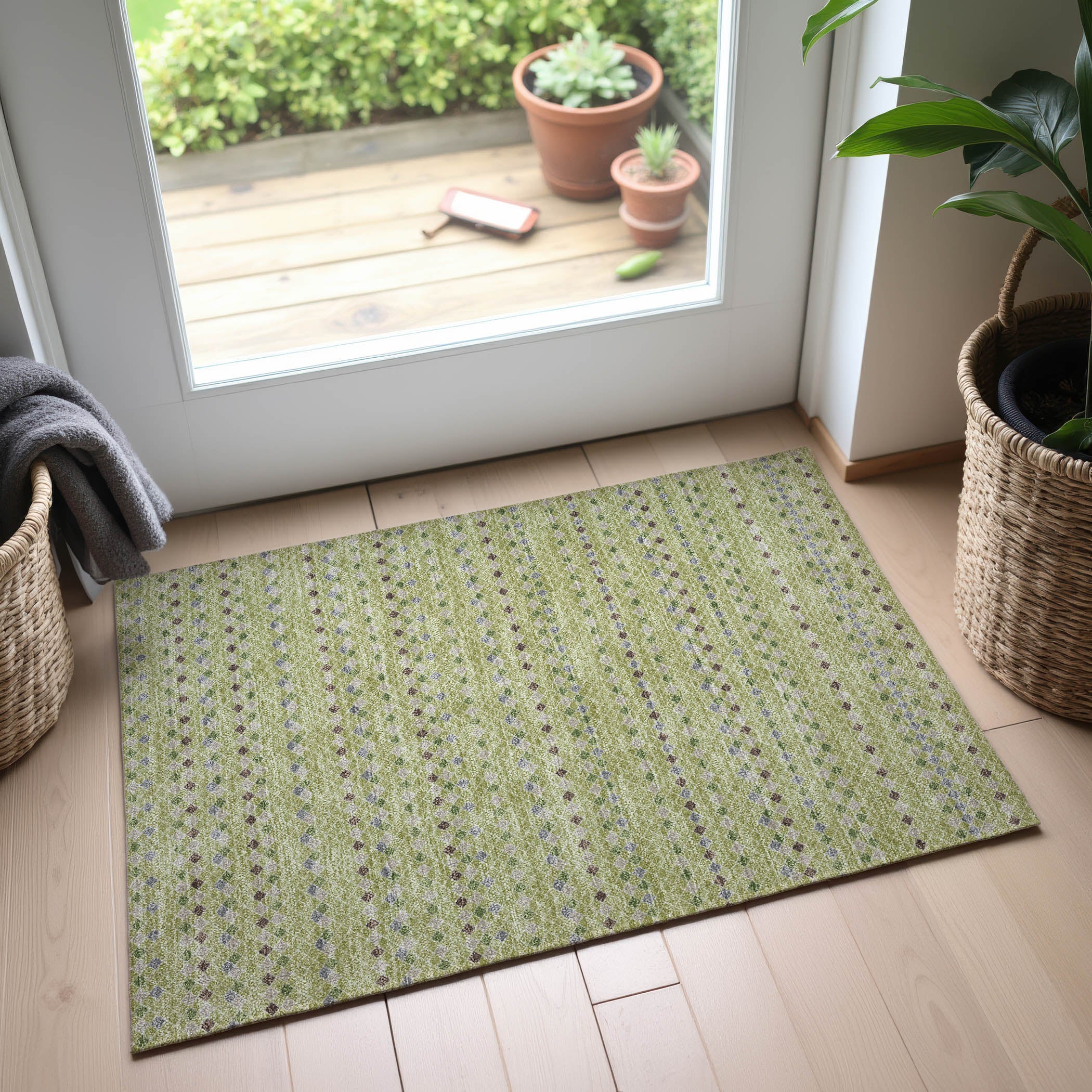 Kathmandu Machine Washable Transitional Aloe Green Rug 1'8" x 2'6" #shape_Rectangle