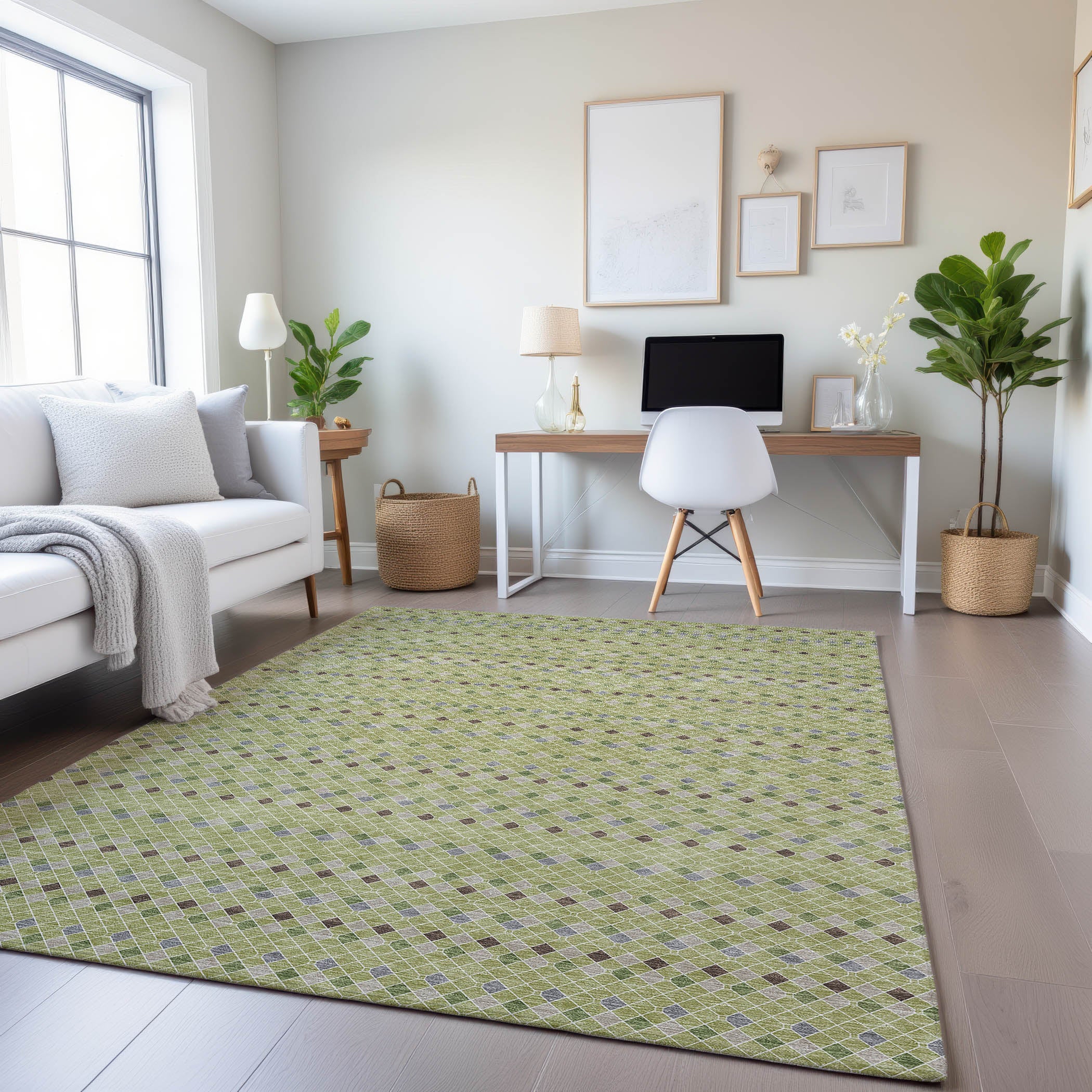 Kathmandu Machine Washable Transitional Aloe Green Rug 2'6" x 3'10" #shape_Rectangle