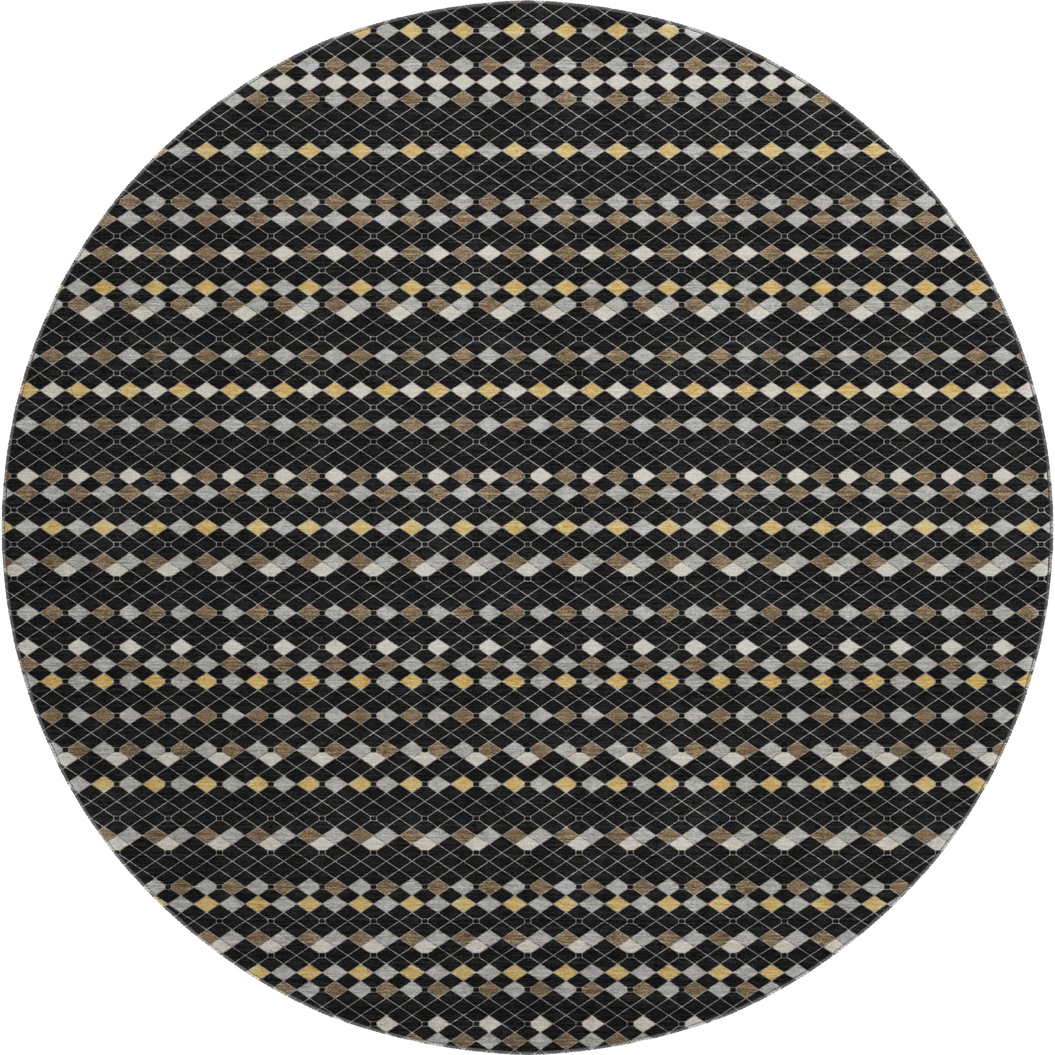 Kathmandu Machine Washable Transitional Black Rug 8' x 8' #shape_Round