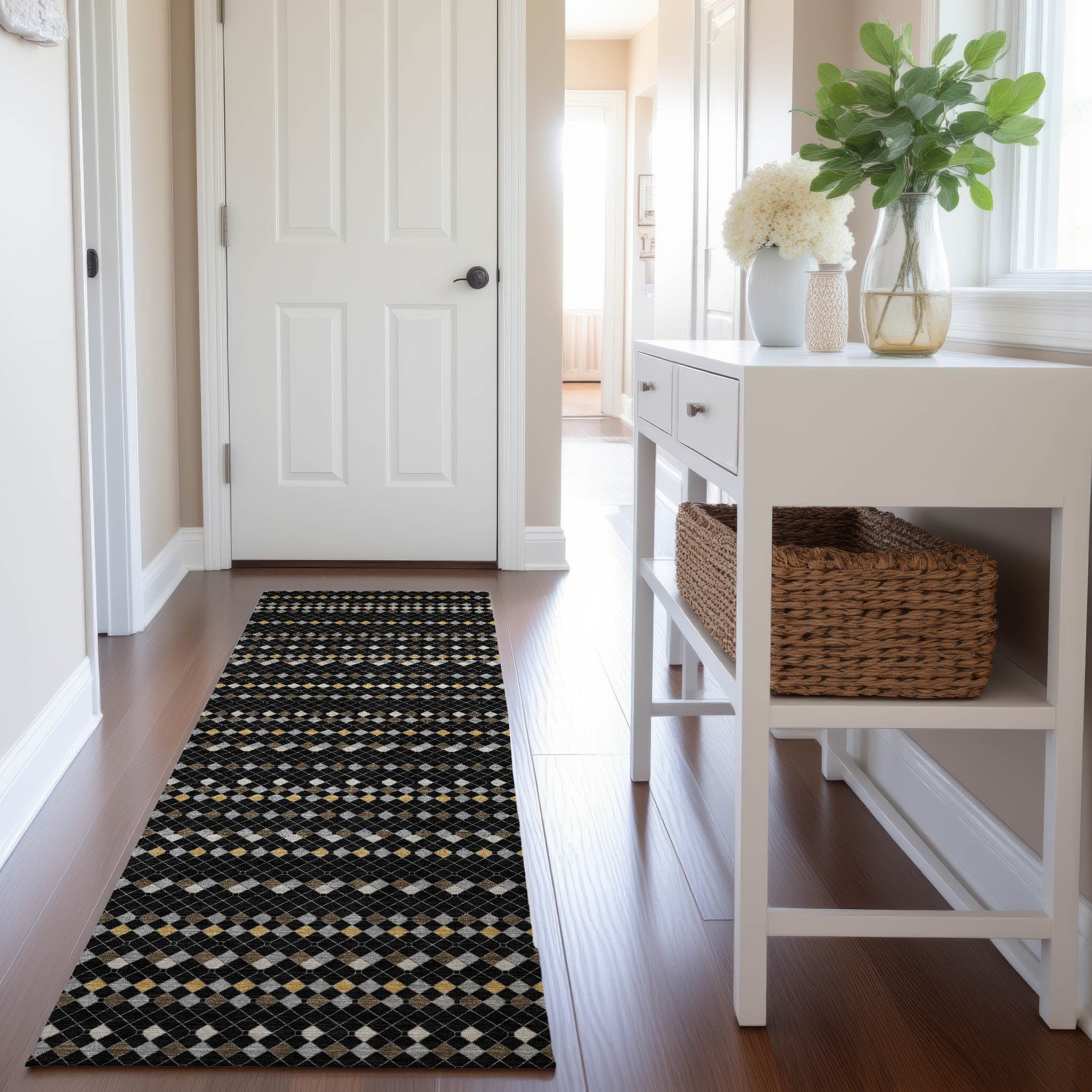 Kathmandu Machine Washable Transitional Black Rug 2'3" x 7'6" #shape_Runner