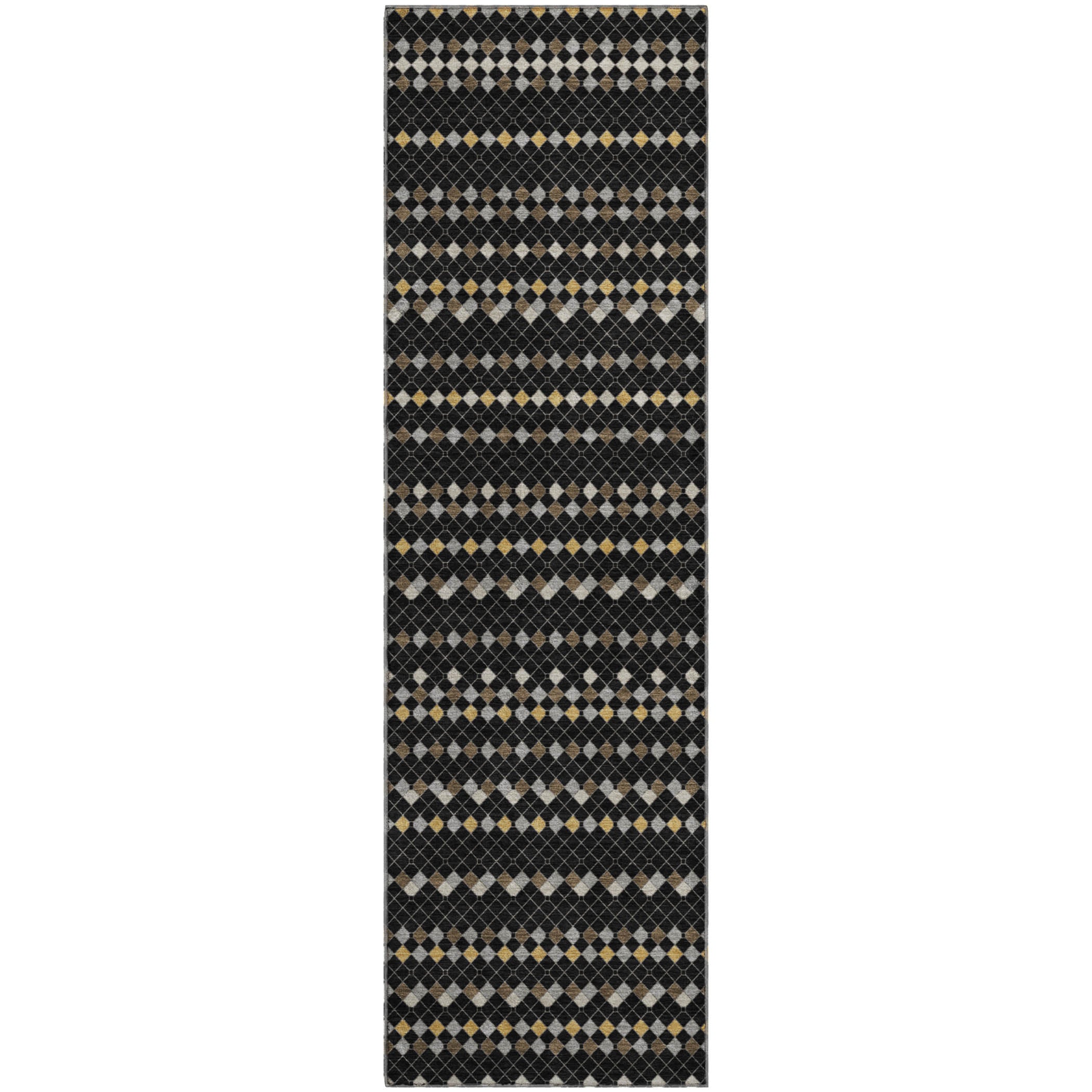 Kathmandu Machine Washable Transitional Black Rug 2'3" x 7'6" #shape_Runner