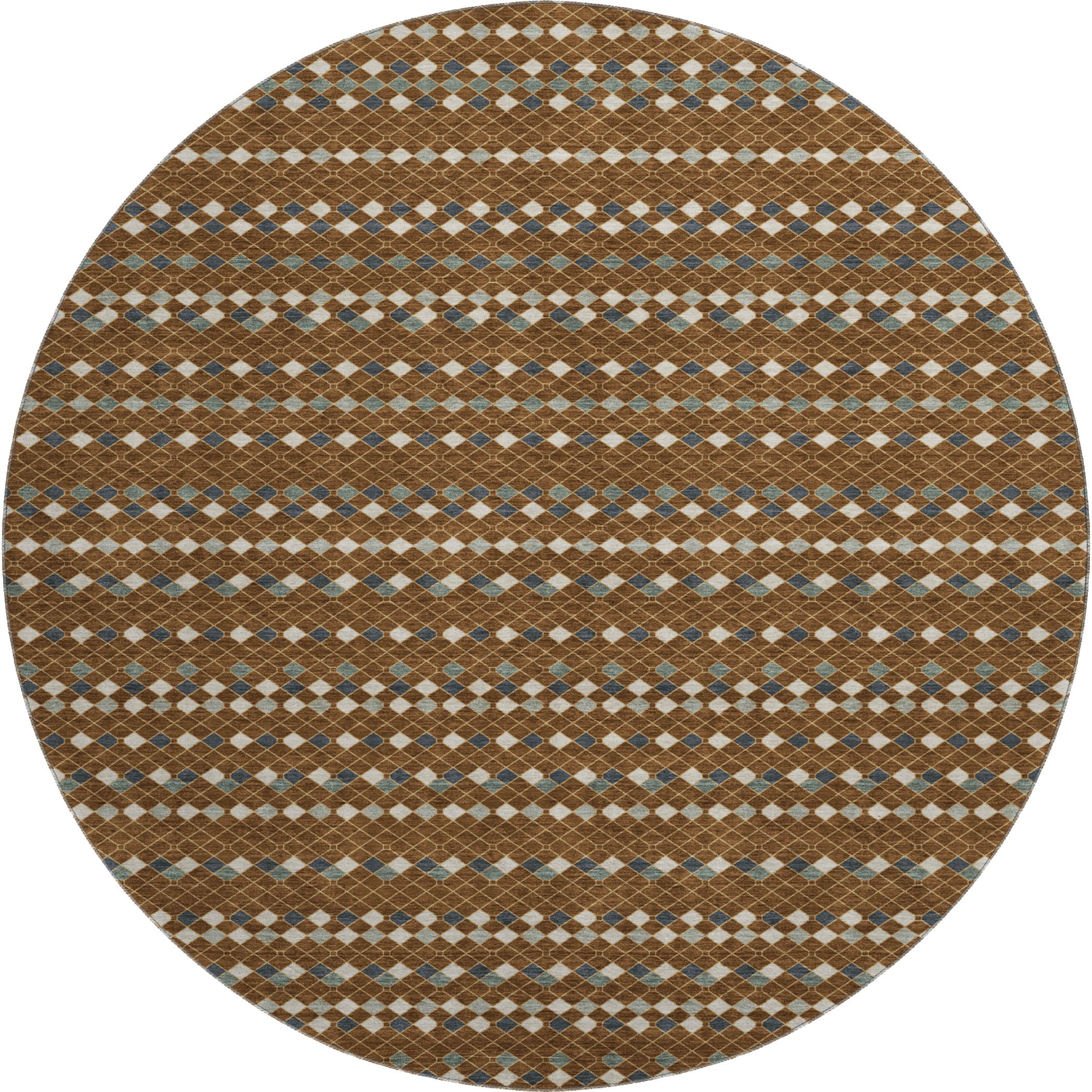 Kathmandu Machine Washable Transitional Brown Rug 8' x 8' #shape_Round