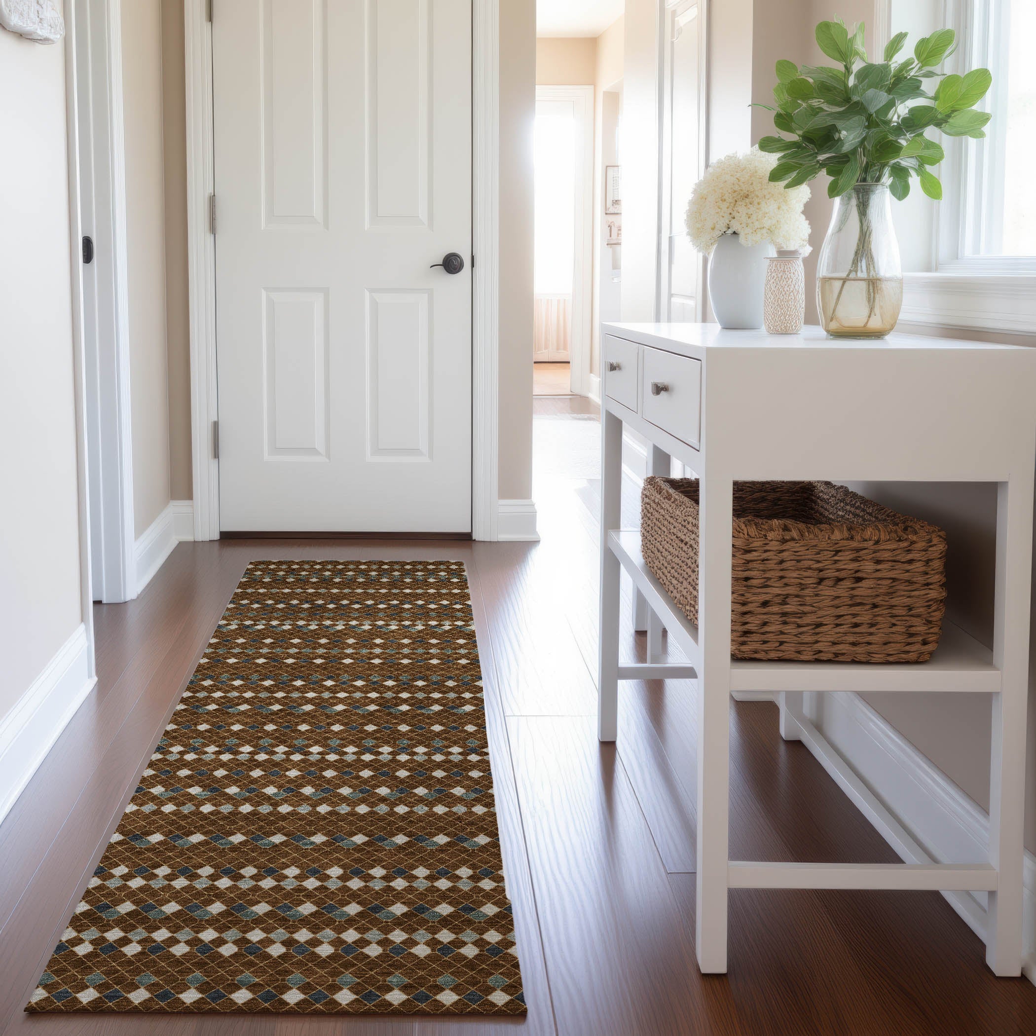Kathmandu Machine Washable Transitional Brown Rug 2'3" x 7'6" #shape_Runner