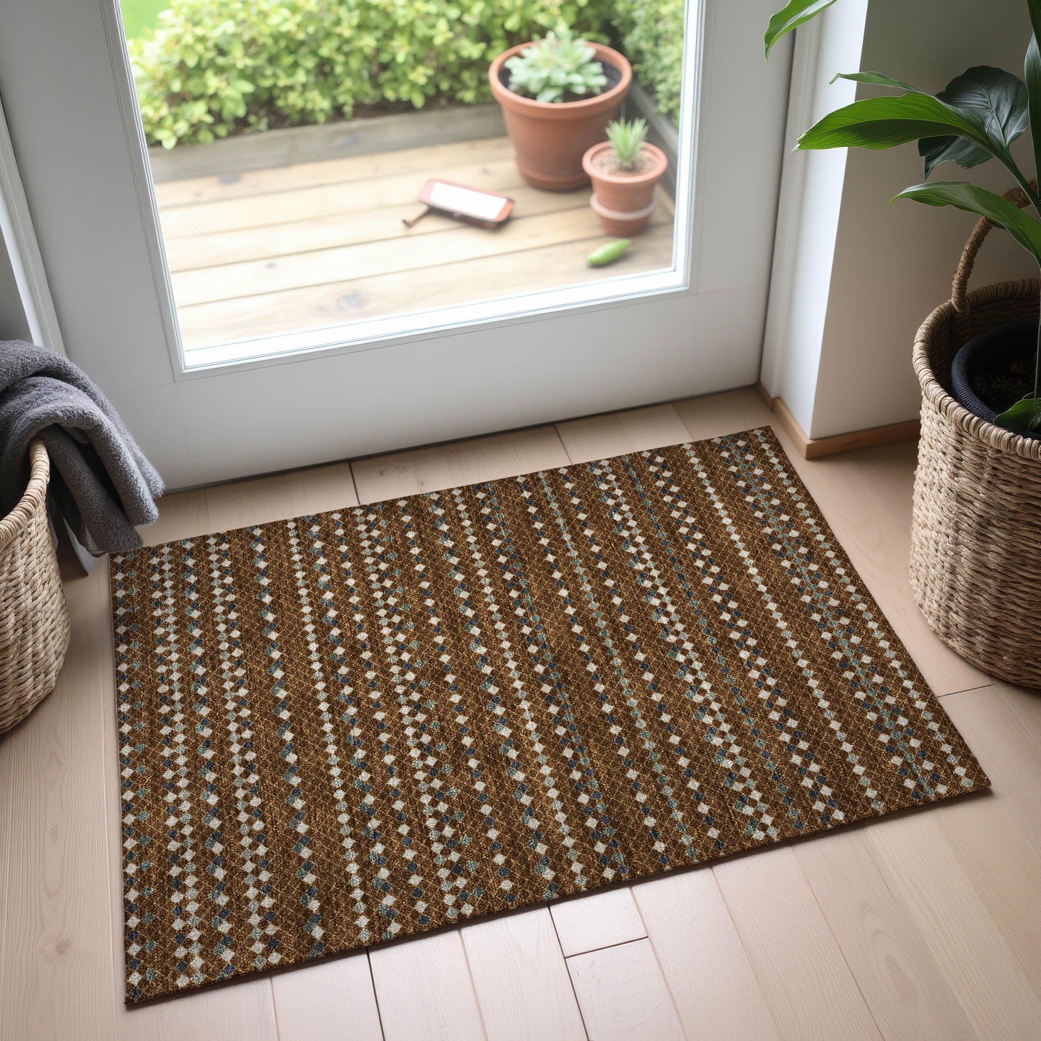 Kathmandu Machine Washable Transitional Brown Rug 1'8" x 2'6" #shape_Rectangle