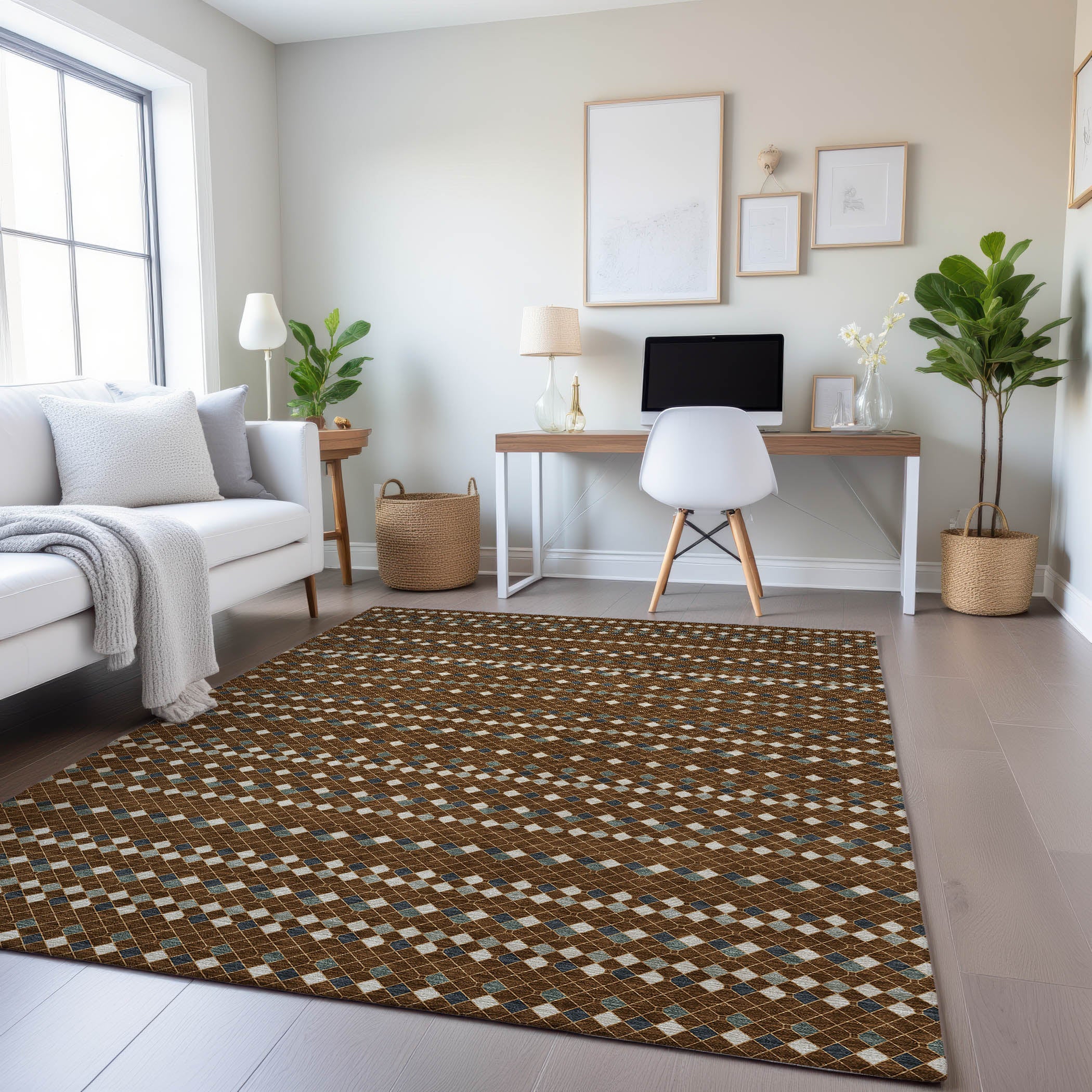 Kathmandu Machine Washable Transitional Brown Rug 2'6" x 3'10" #shape_Rectangle