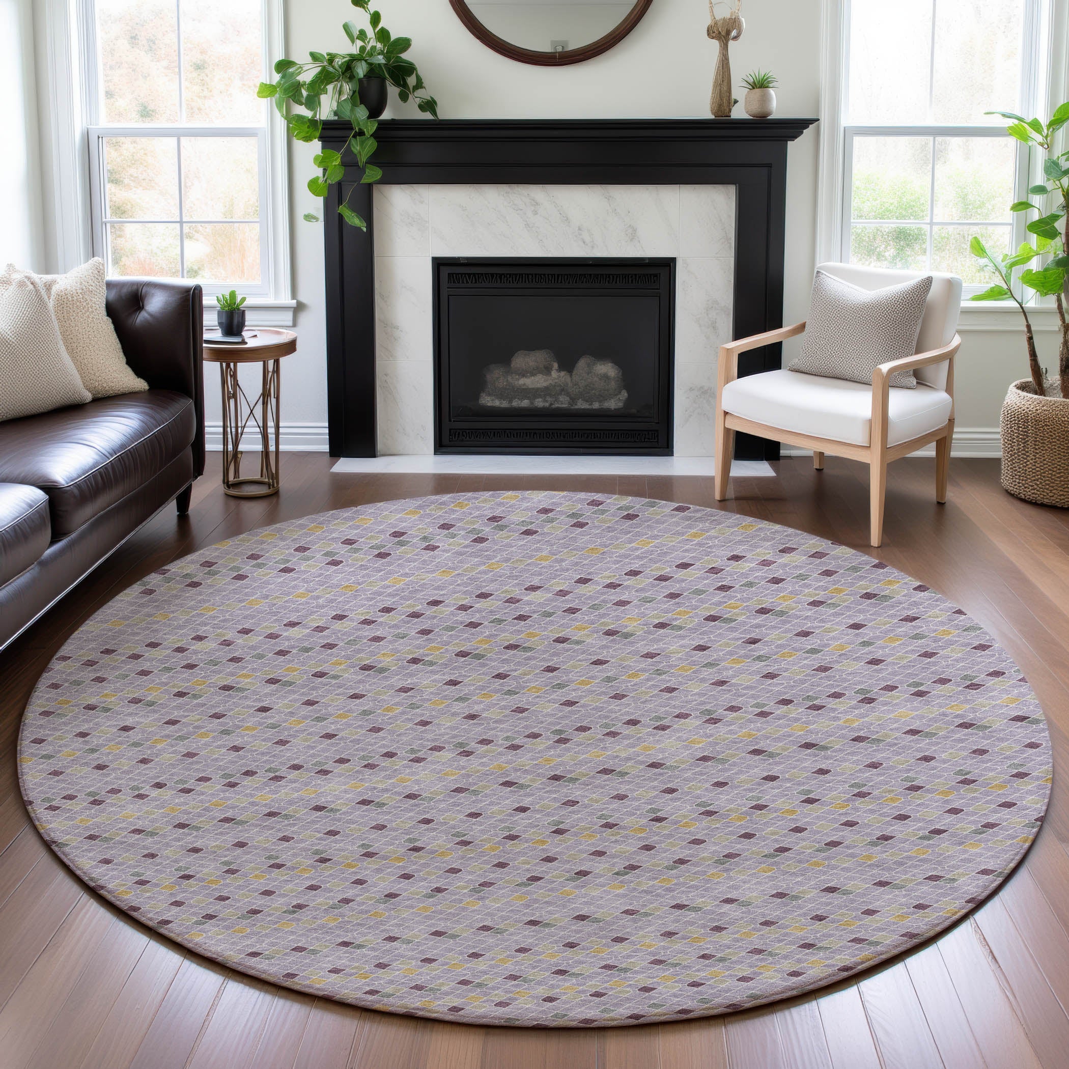 Kathmandu Machine Washable Transitional Lavender Purple Rug 8' x 8' #shape_Round