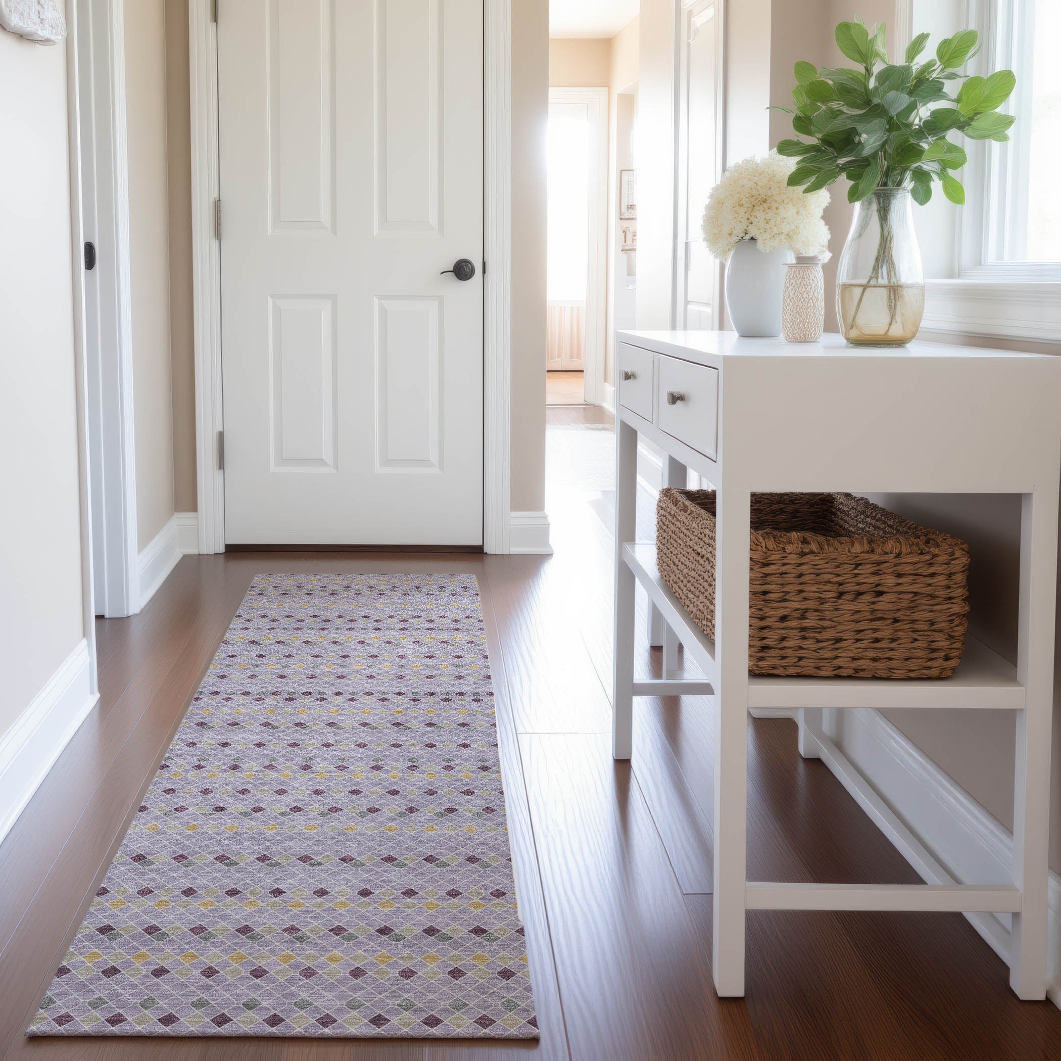 Kathmandu Machine Washable Transitional Lavender Purple Rug 2'3" x 7'6" #shape_Runner