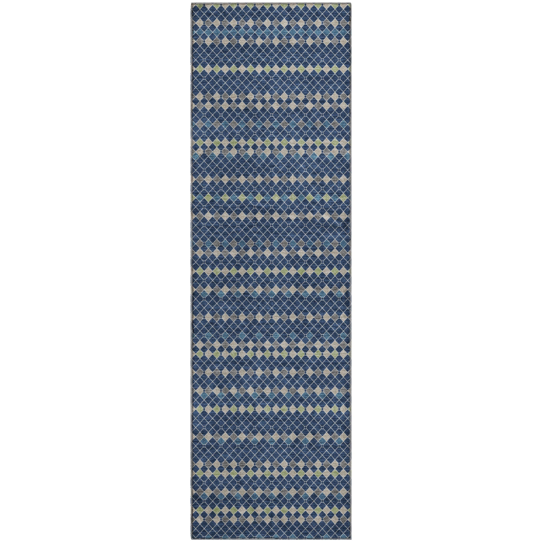 Kathmandu Machine Washable Transitional Navy Blue Rug 2'3" x 7'6" #shape_Runner