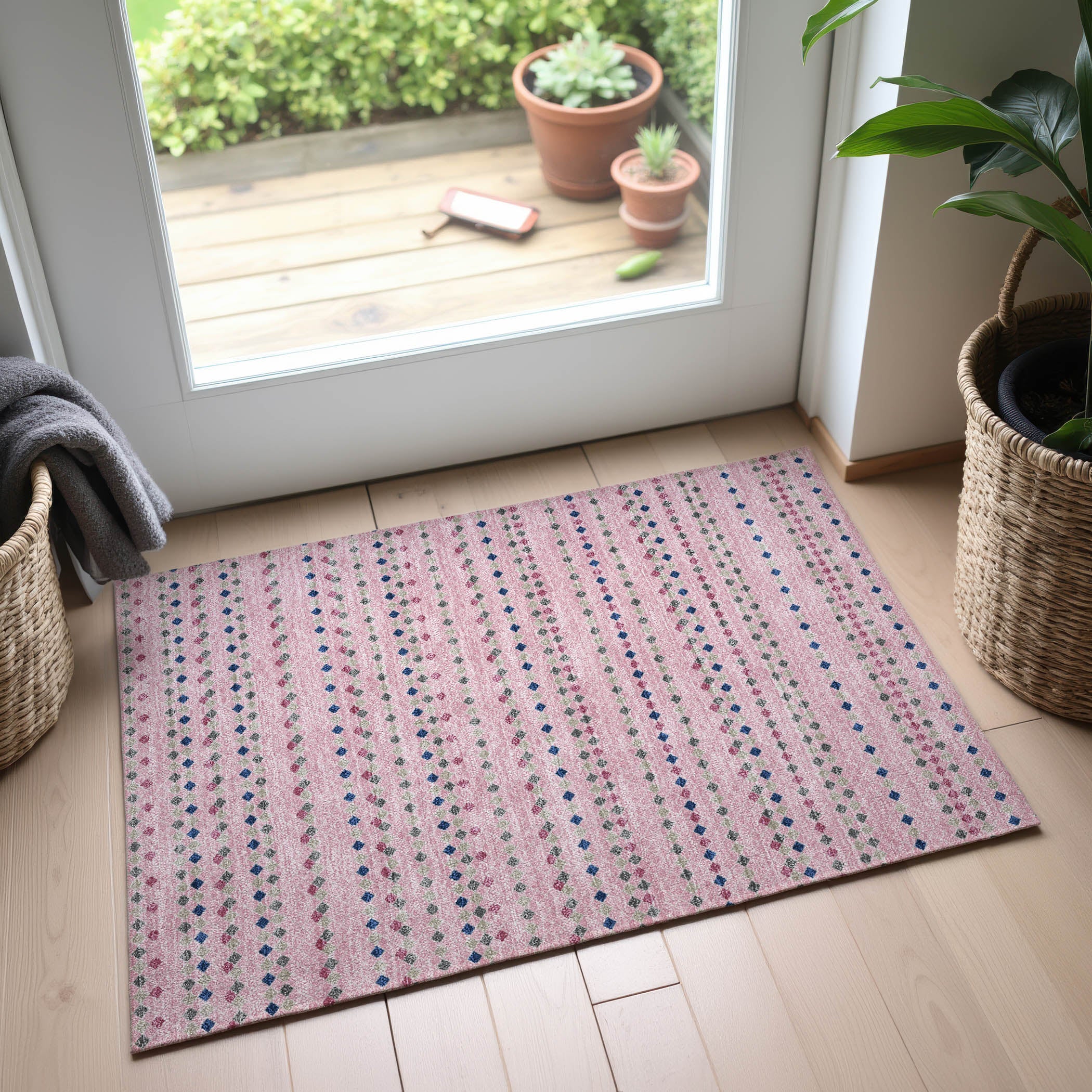Kathmandu Machine Washable Transitional Pink Rug 1'8" x 2'6" #shape_Rectangle