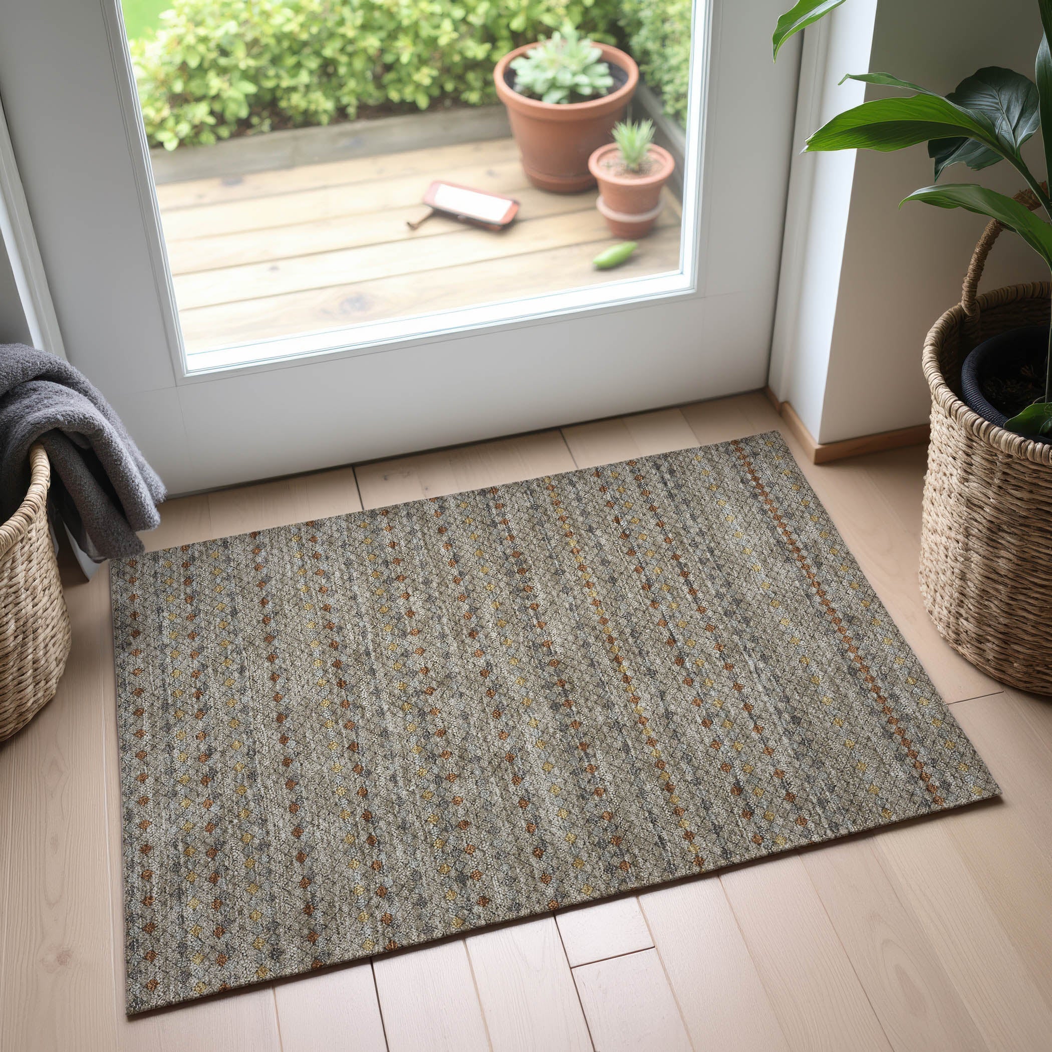 Kathmandu Machine Washable Transitional Taupe Brown Rug 1'8" x 2'6" #shape_Rectangle