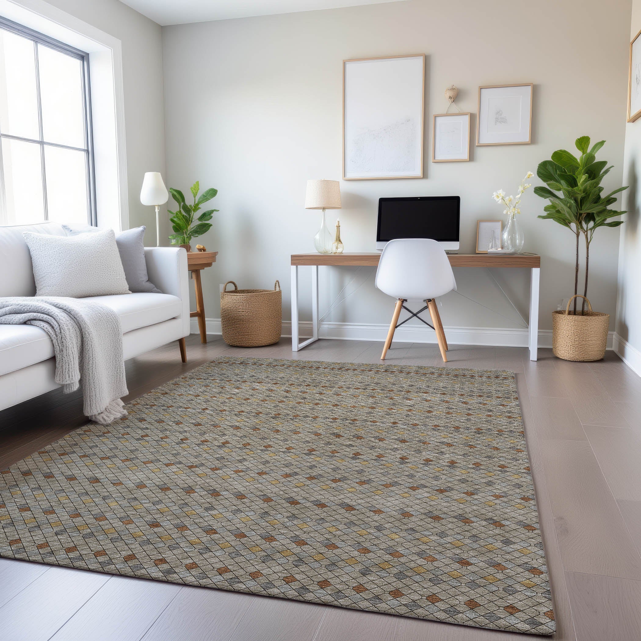 Kathmandu Machine Washable Transitional Taupe Brown Rug 2'6" x 3'10" #shape_Rectangle