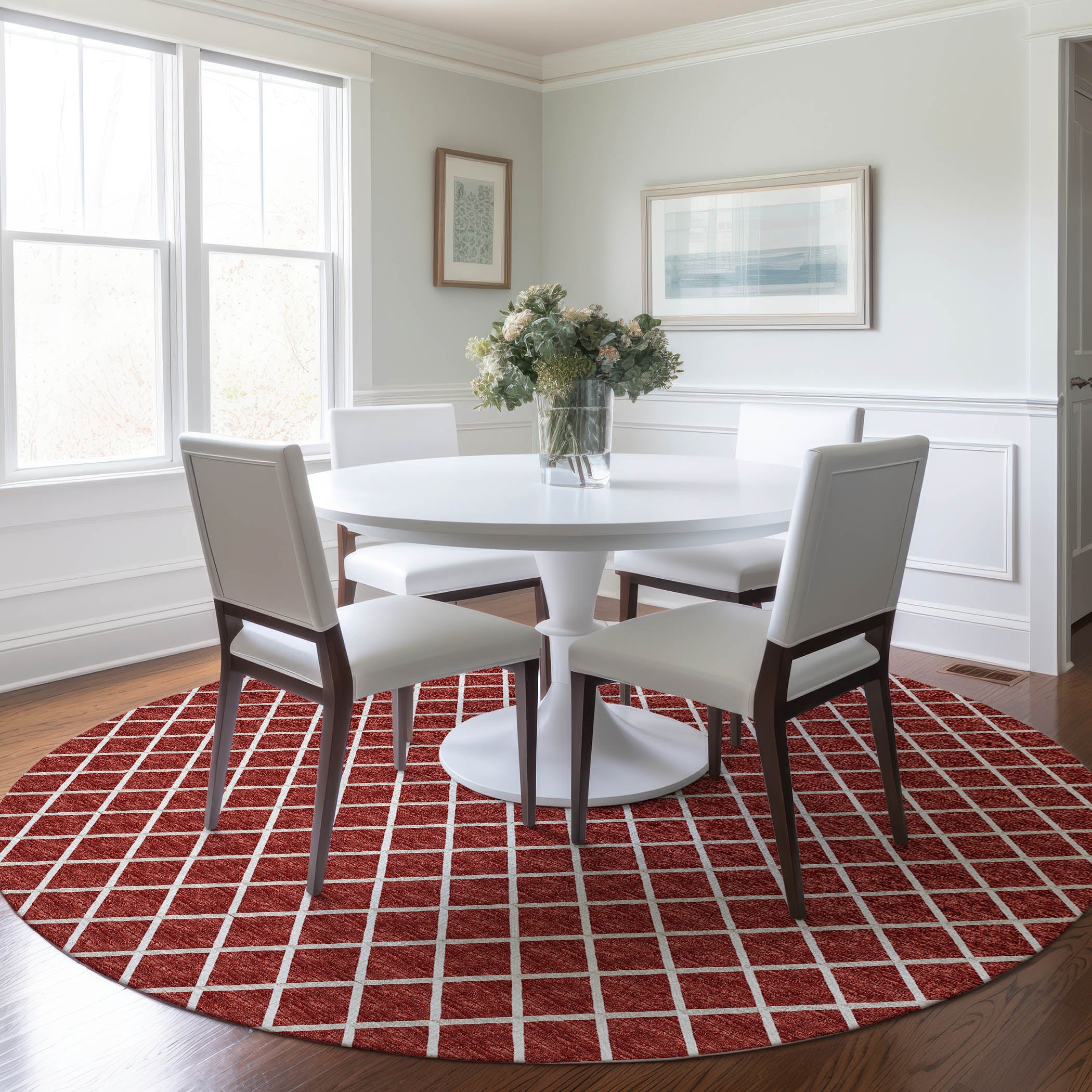 Oaxaca Machine Washable Transitional Red Rug 8' x 8' #shape_Round