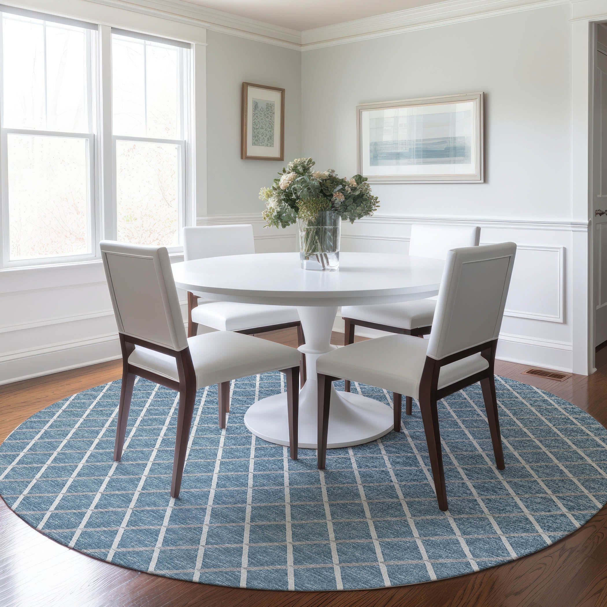 Oaxaca Machine Washable Transitional Sky Blue Rug 8' x 8' #shape_Round