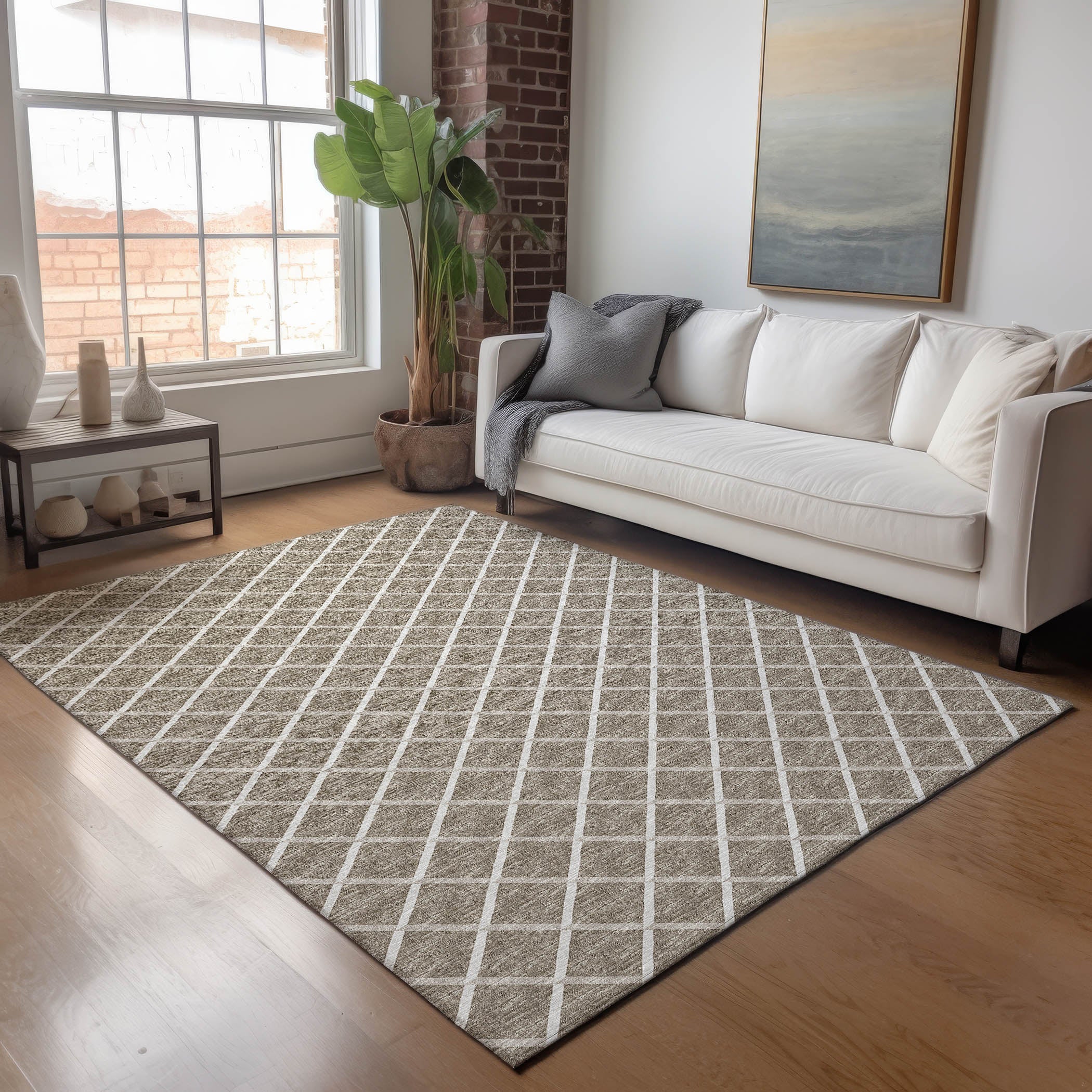 Oaxaca Machine Washable Transitional Taupe Brown Rug 2'6" x 3'10" #shape_Rectangle