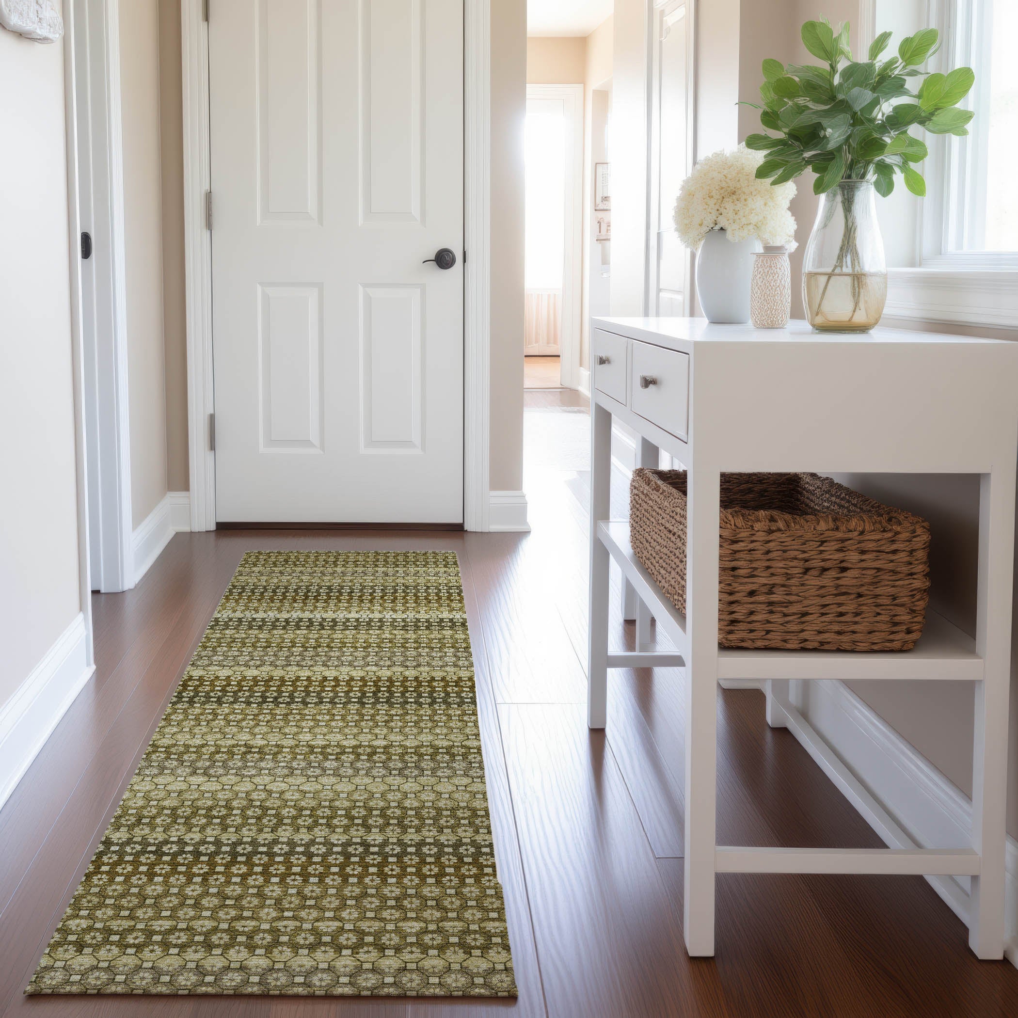 Tallinn Machine Washable Transitional Aloe Green Rug 2'3" x 7'6" #shape_Runner