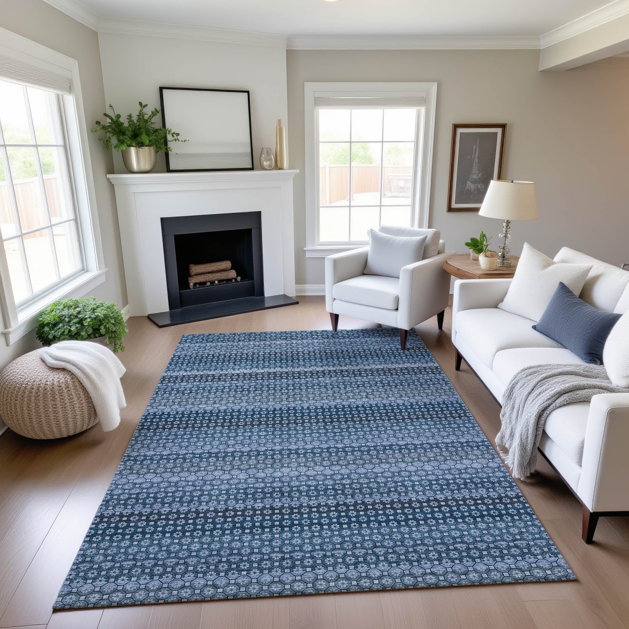 Tallinn Machine Washable Transitional Denim Blue Rug 2'6" x 3'10" #shape_Rectangle