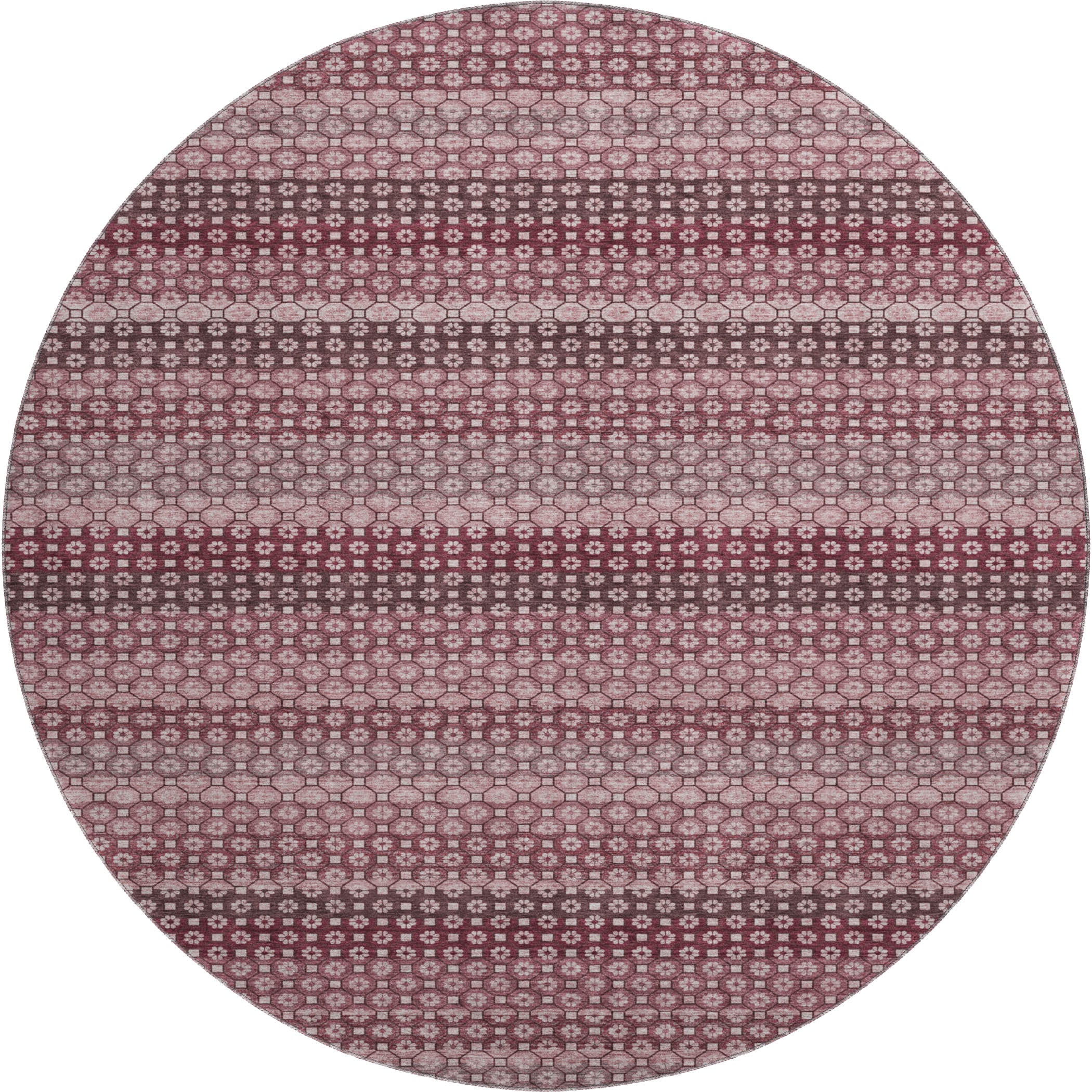 Tallinn Machine Washable Transitional Garnet Red Rug 8' x 8' #shape_Round