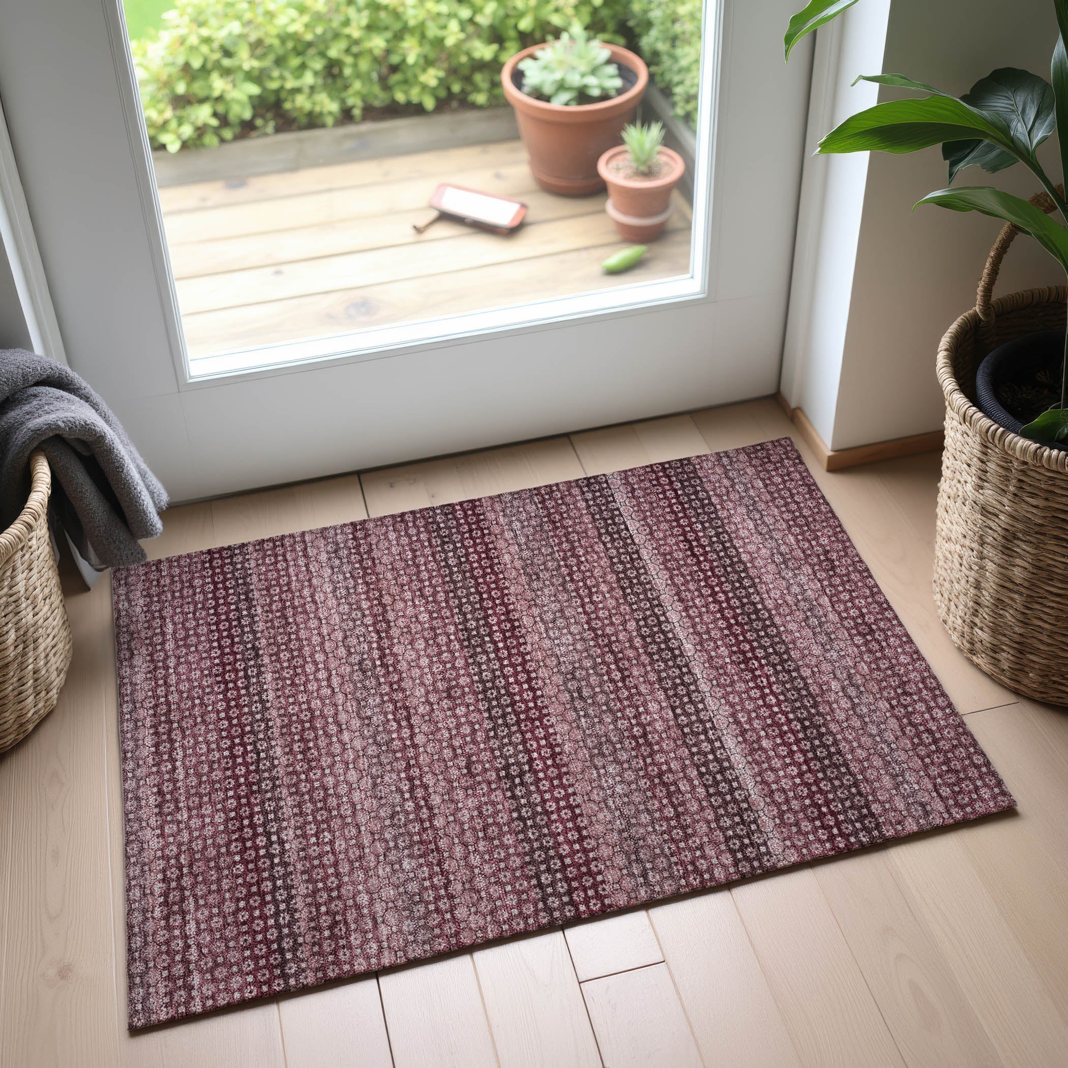 Tallinn Machine Washable Transitional Garnet Red Rug 1'8" x 2'6" #shape_Rectangle