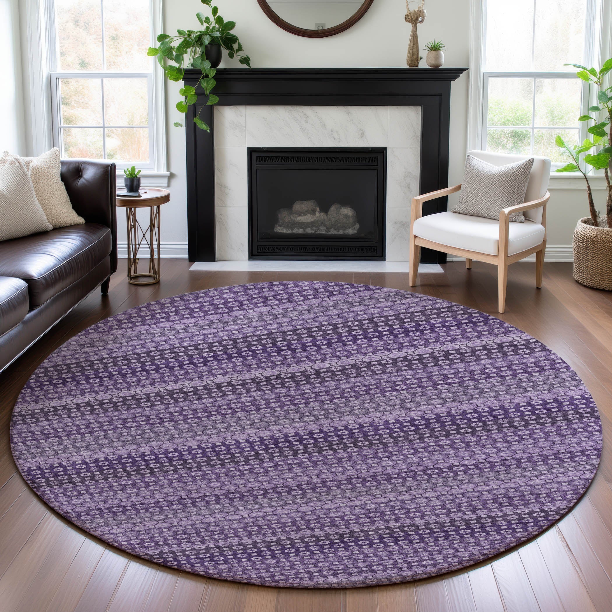 Tallinn Machine Washable Transitional Lavender Purple Rug 8' x 8' #shape_Round
