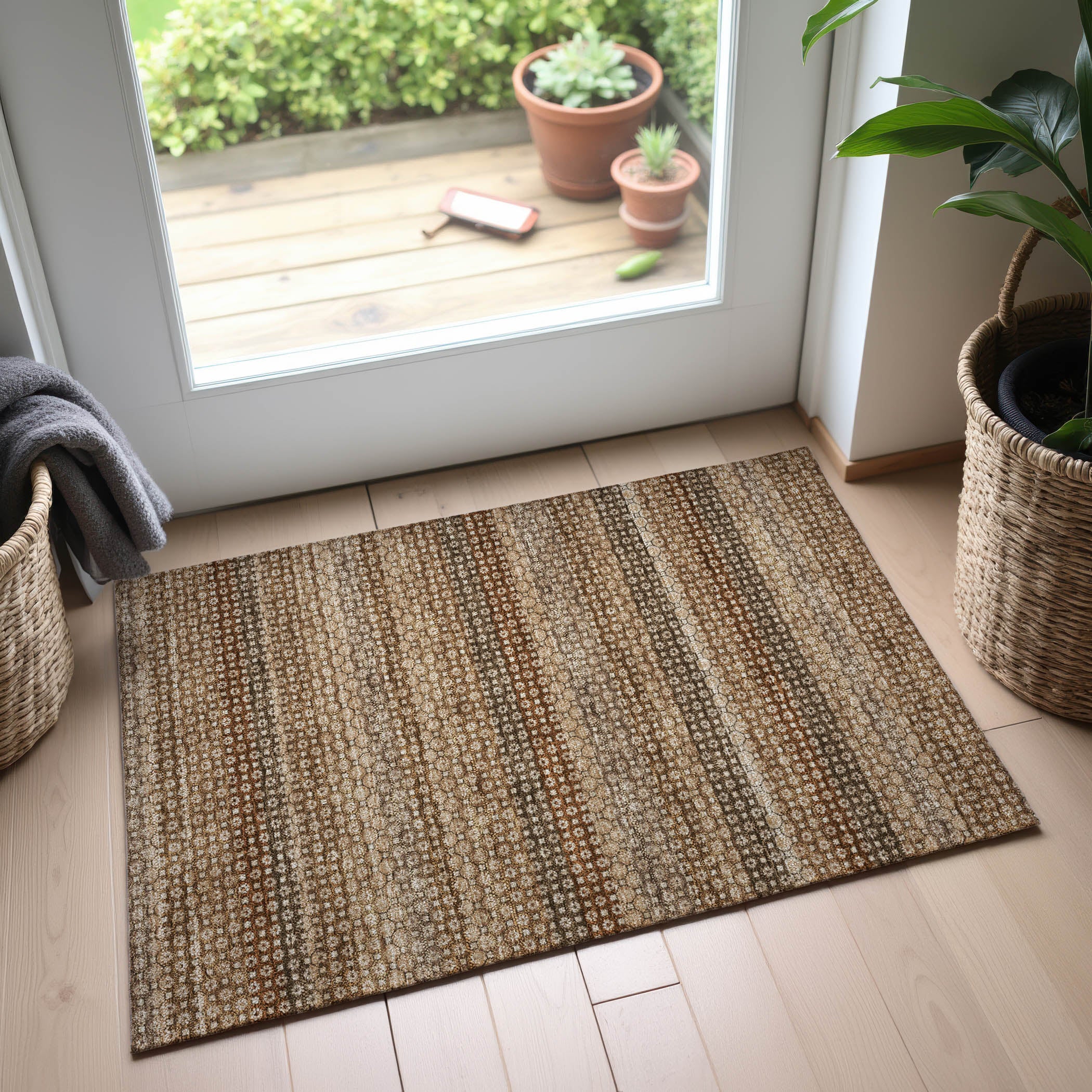 Tallinn Machine Washable Transitional Taupe Brown Rug 1'8" x 2'6" #shape_Rectangle