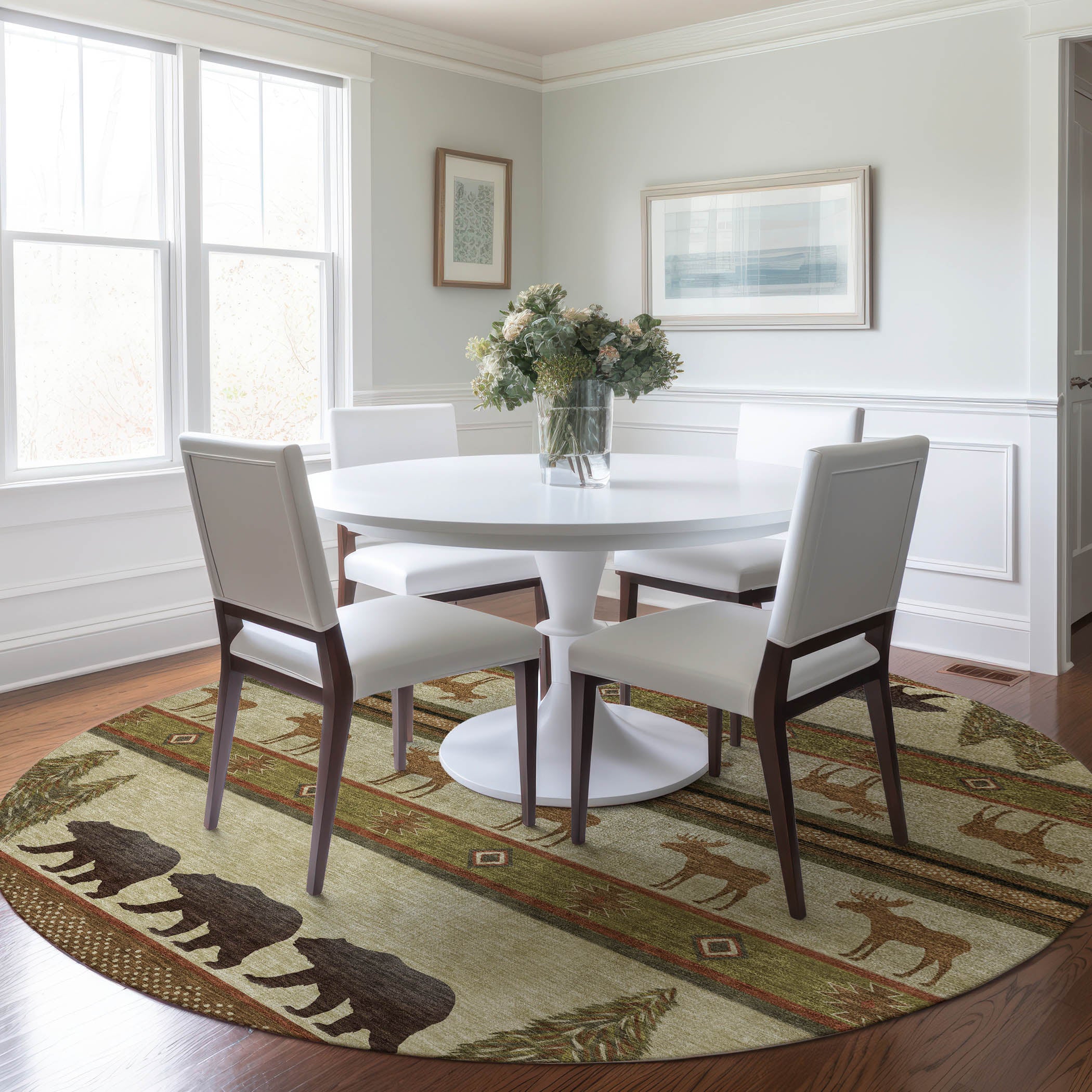 Dubrovnik Machine Washable Lodge Brown Beige Rug 8' x 8' #shape_Round
