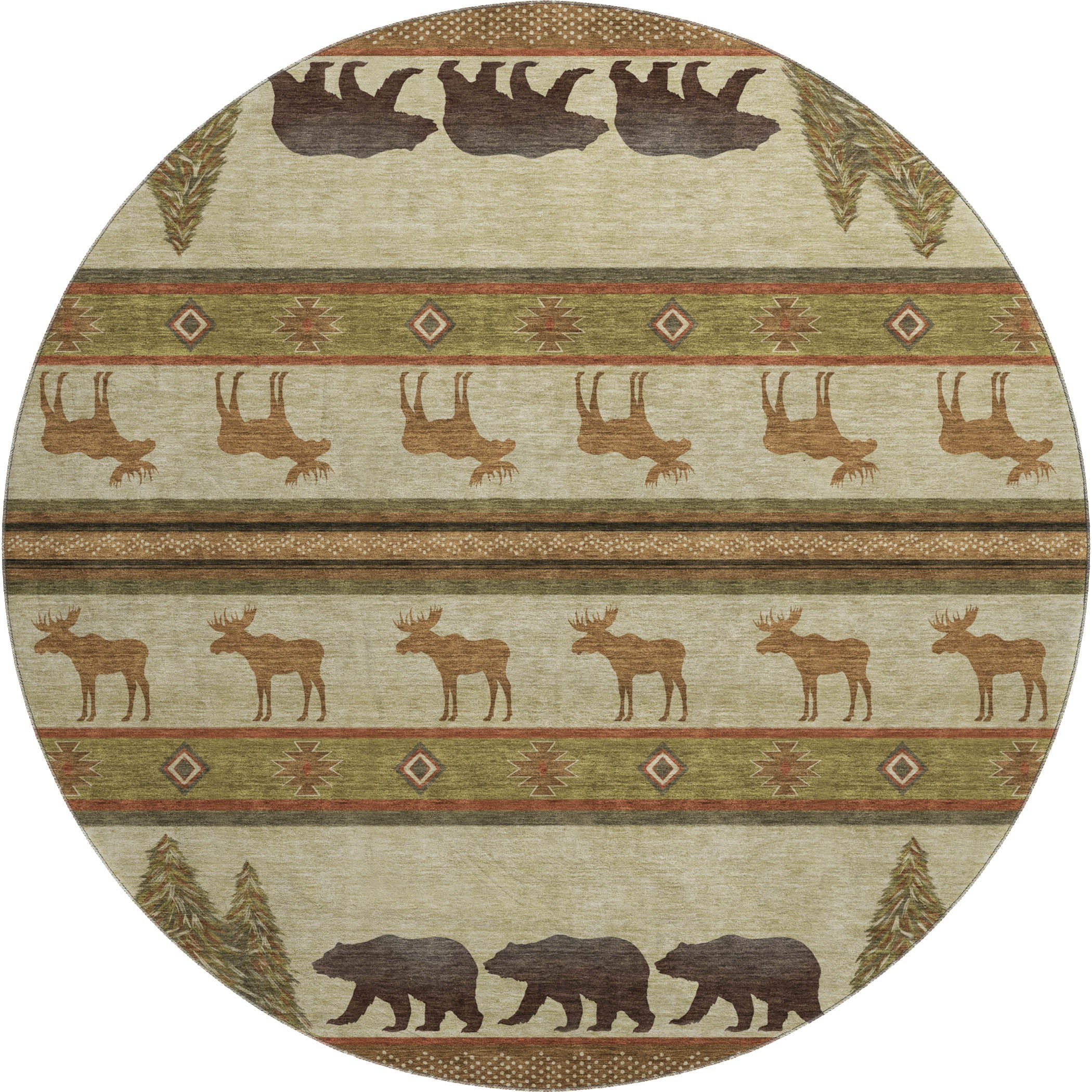 Dubrovnik Machine Washable Lodge Brown Beige Rug 8' x 8' #shape_Round