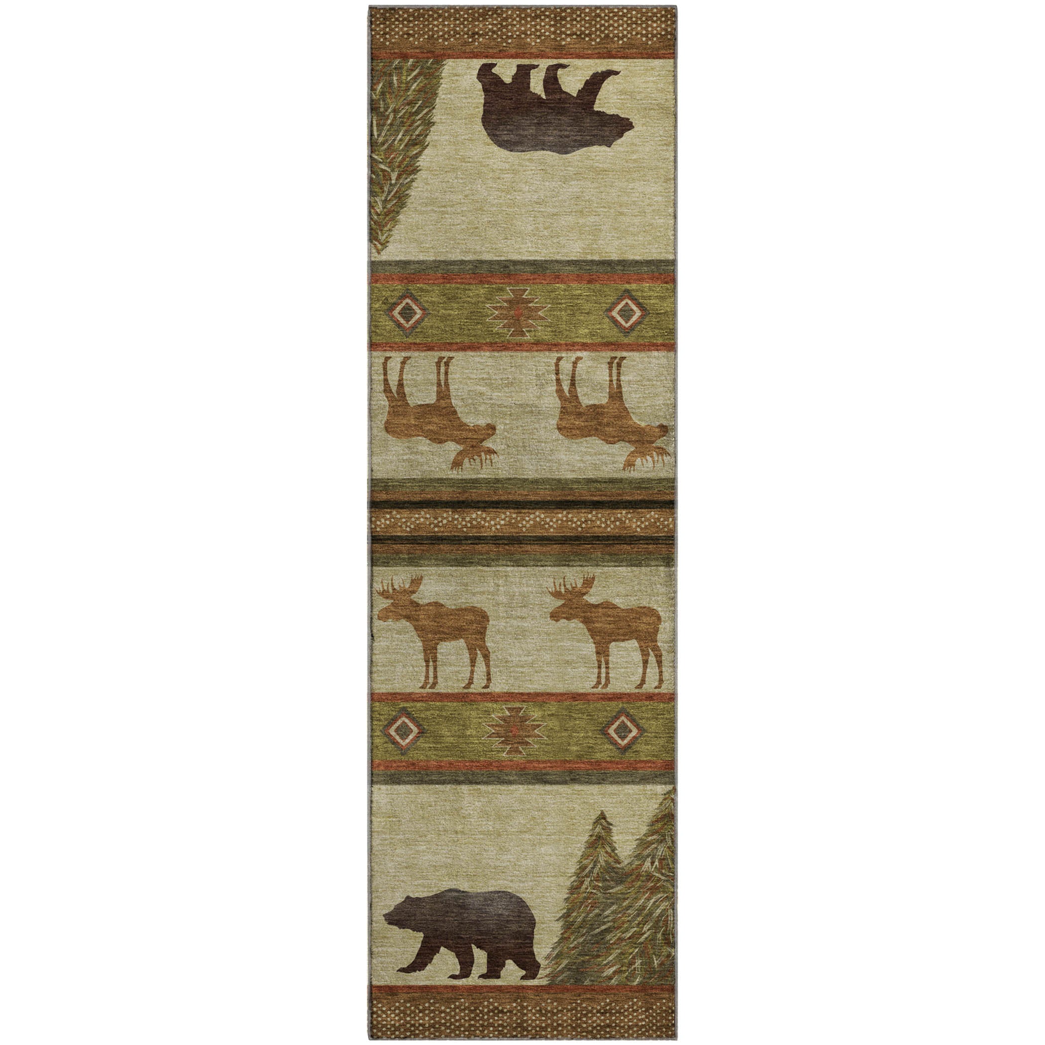 Dubrovnik Machine Washable Lodge Brown Beige Rug 2'3" x 7'6" #shape_Runner