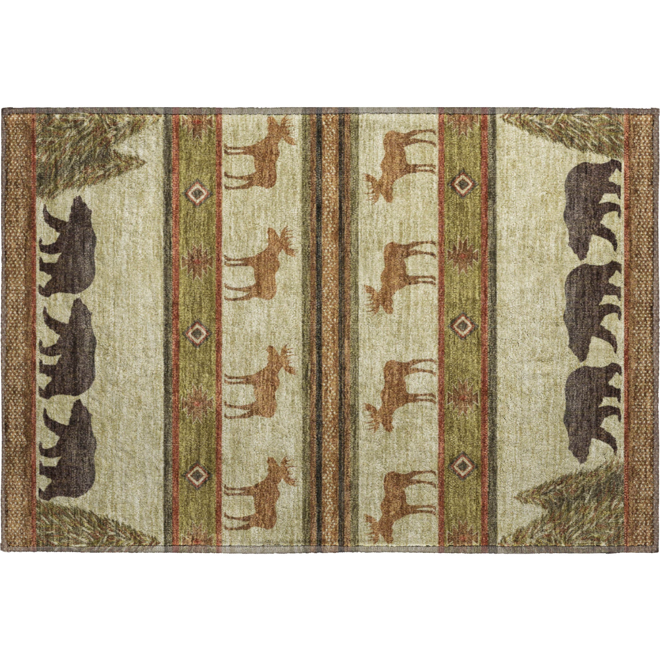 Dubrovnik Machine Washable Lodge Brown Beige Rug 1'8" x 2'6" #shape_Rectangle