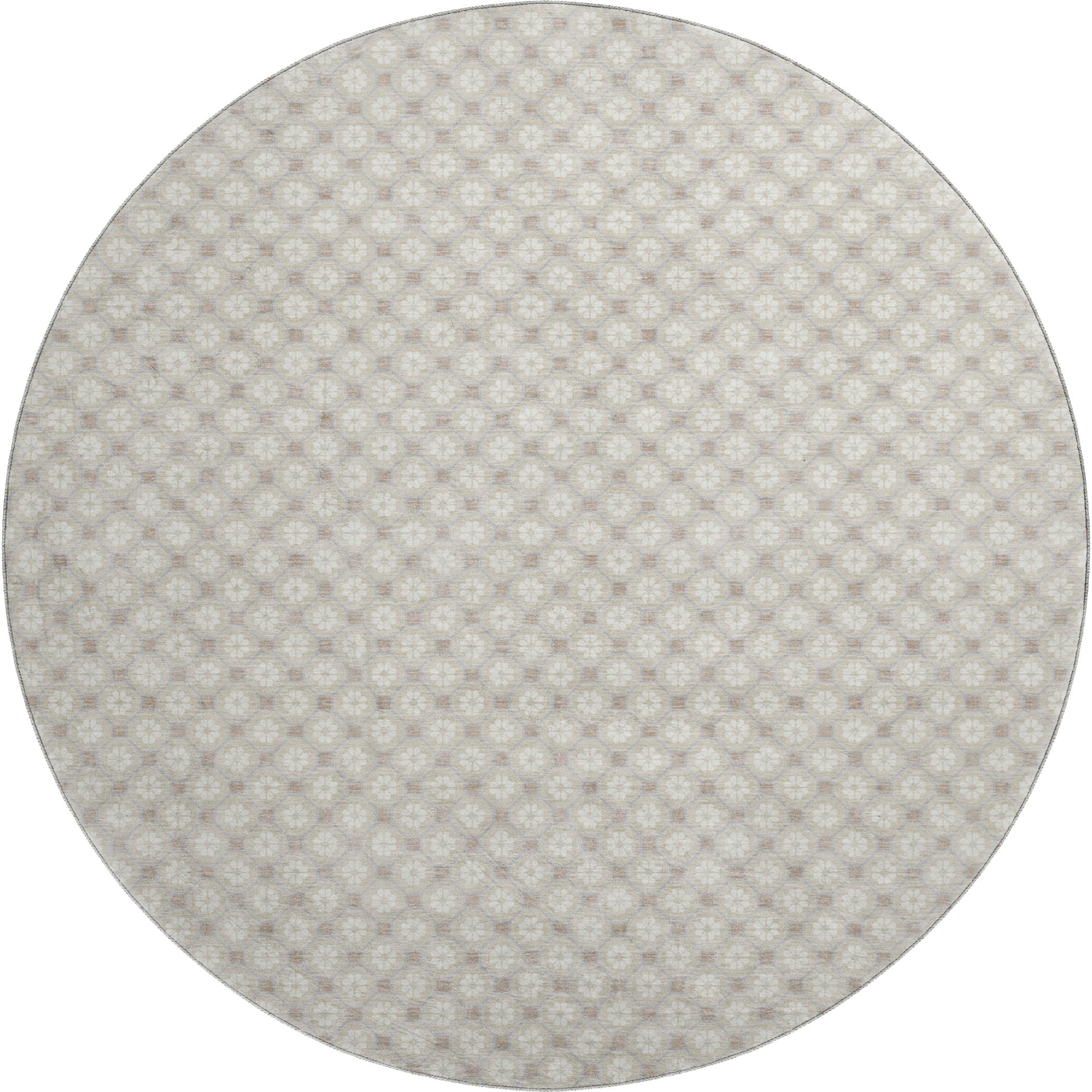 Siena Machine Washable Transitional Beige Brown Rug 8' x 8' #shape_Round