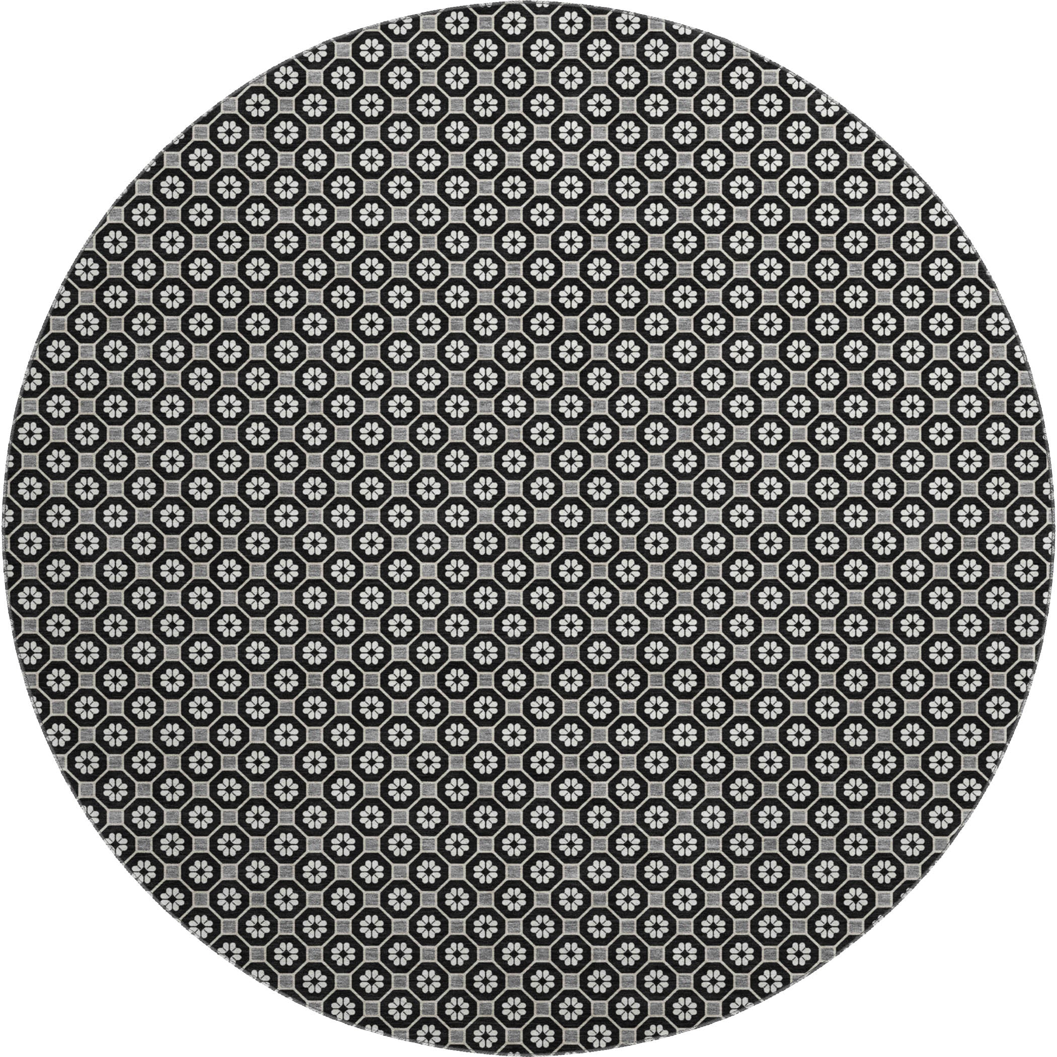 Siena Machine Washable Transitional Black Rug 8' x 8' #shape_Round