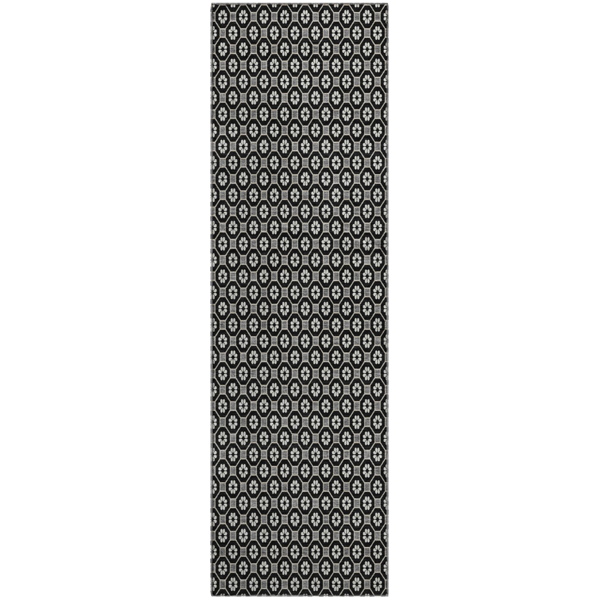 Siena Machine Washable Transitional Black Rug 2'3" x 7'6" #shape_Runner