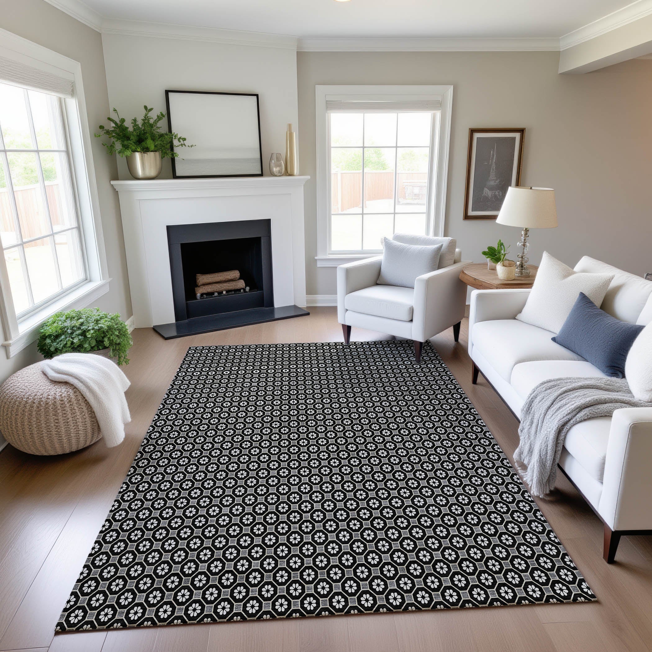 Siena Machine Washable Transitional Black Rug 2'6" x 3'10" #shape_Rectangle
