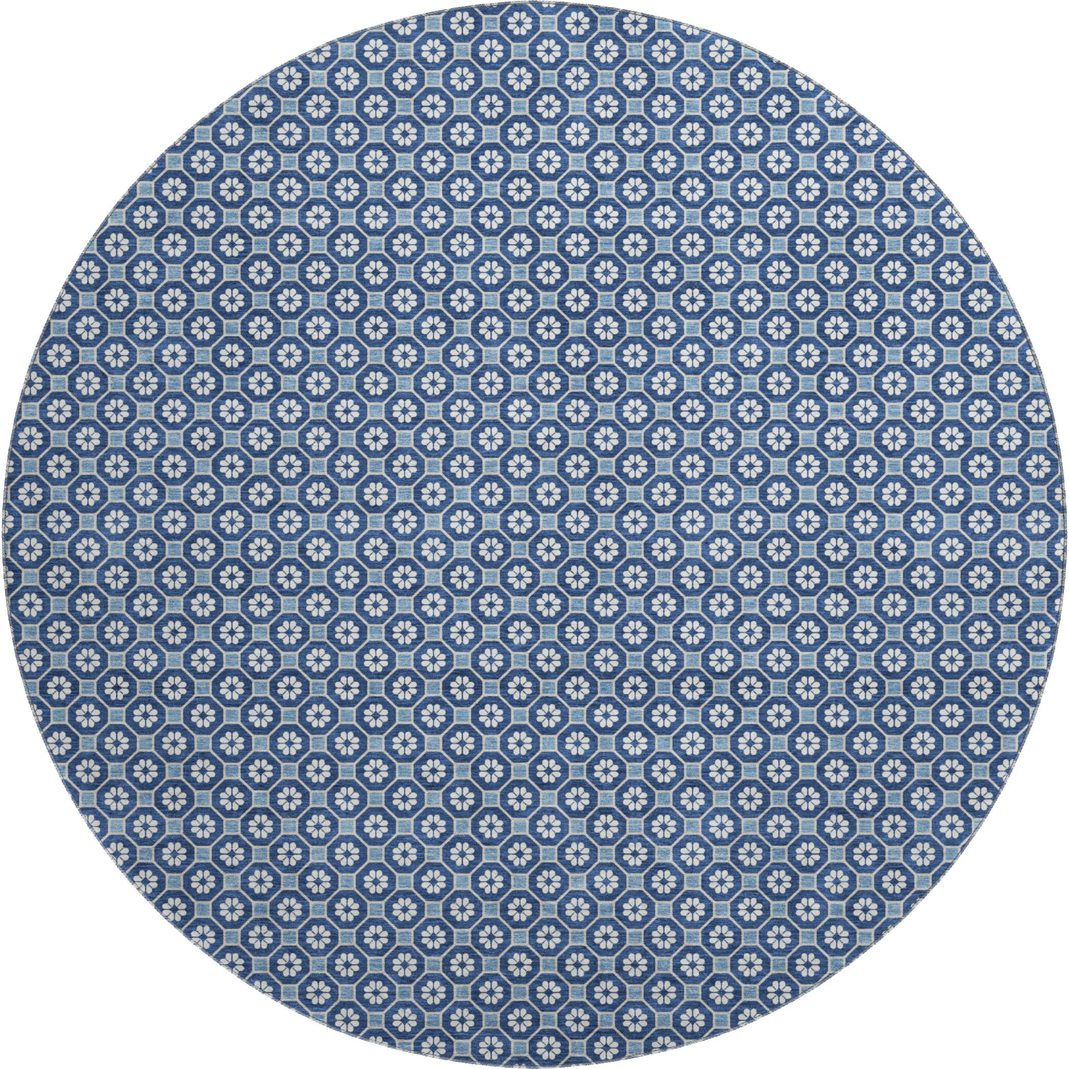 Siena Machine Washable Transitional Blue Rug 8' x 8' #shape_Round