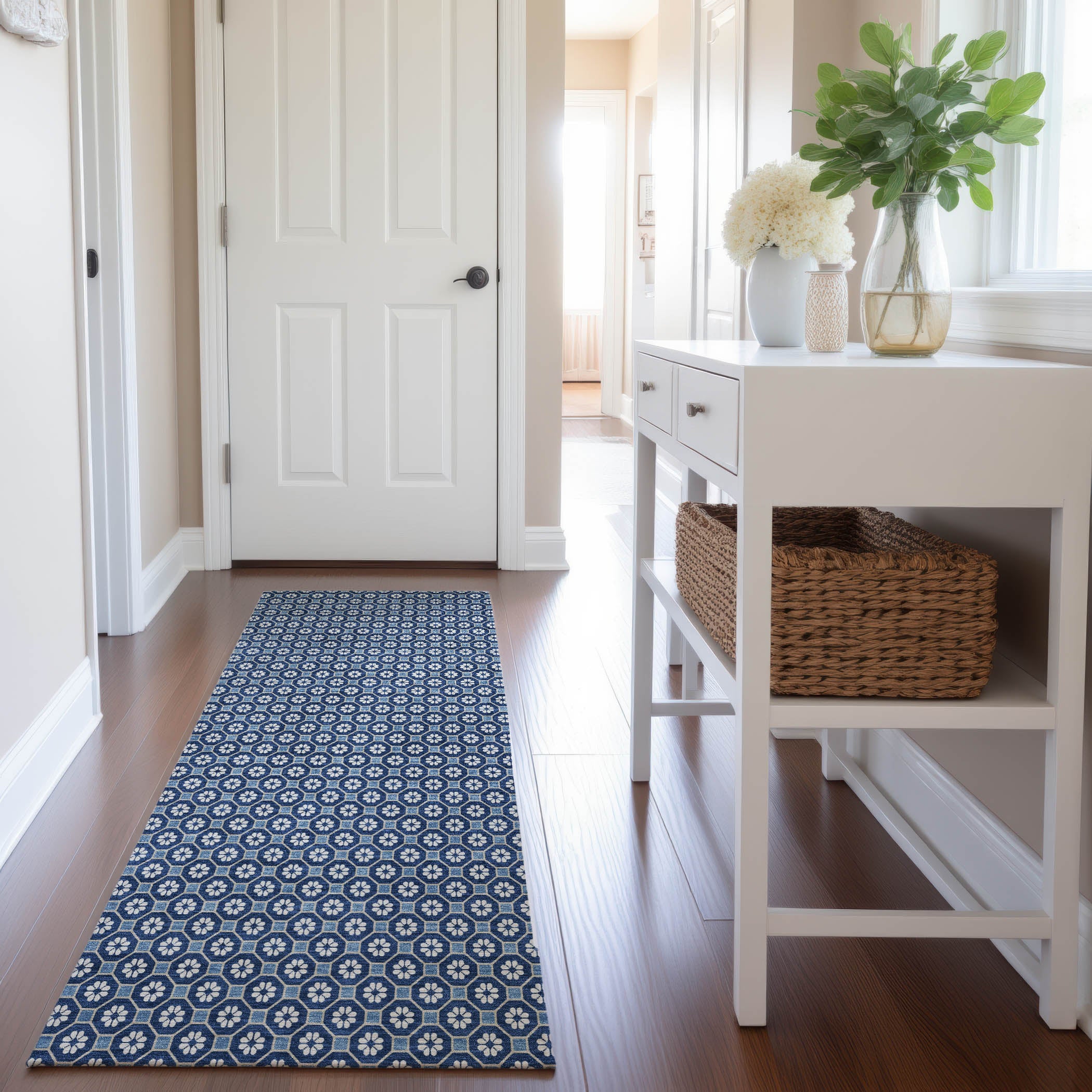 Siena Machine Washable Transitional Blue Rug 2'3" x 7'6" #shape_Runner