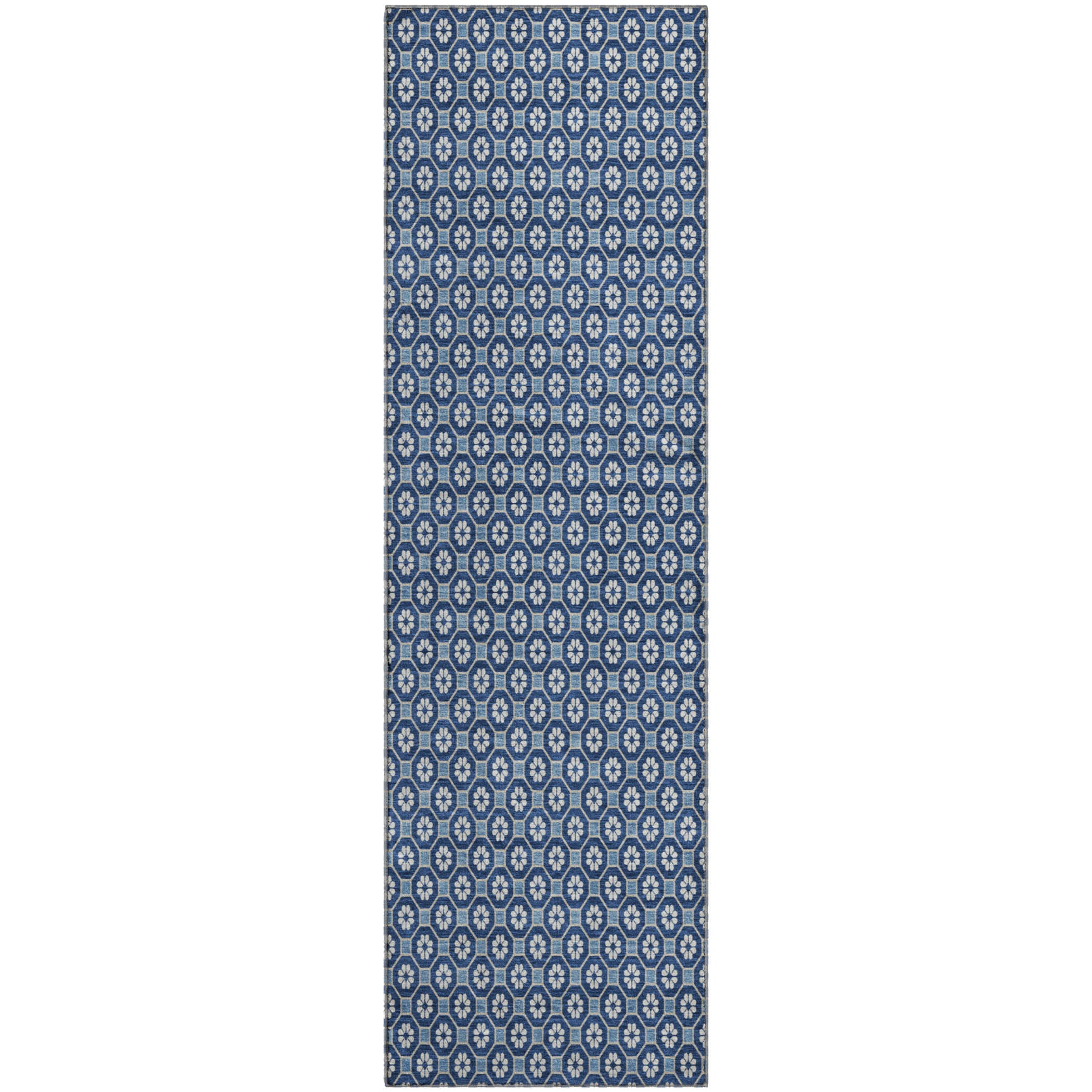 Siena Machine Washable Transitional Blue Rug 2'3" x 7'6" #shape_Runner