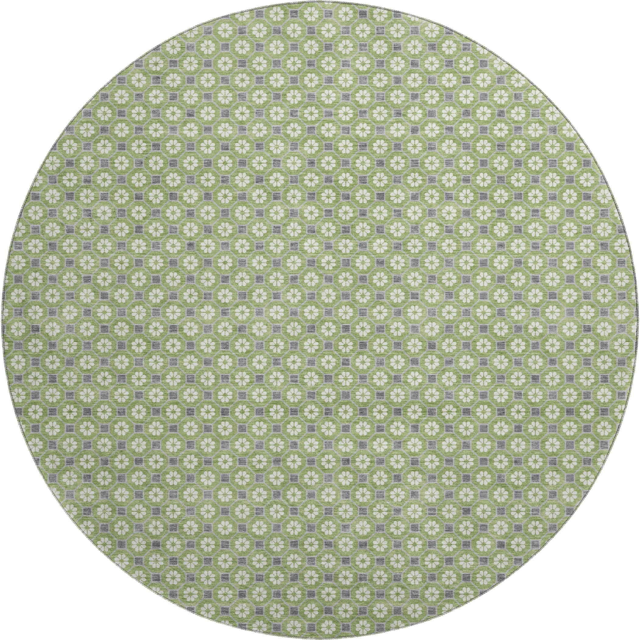 Siena Machine Washable Transitional Green Rug 8' x 8' #shape_Round