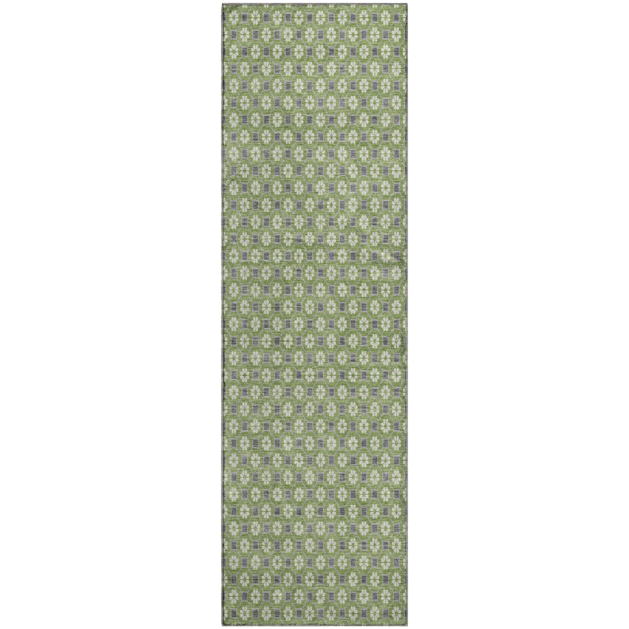 Siena Machine Washable Transitional Green Rug 2'3" x 7'6" #shape_Runner
