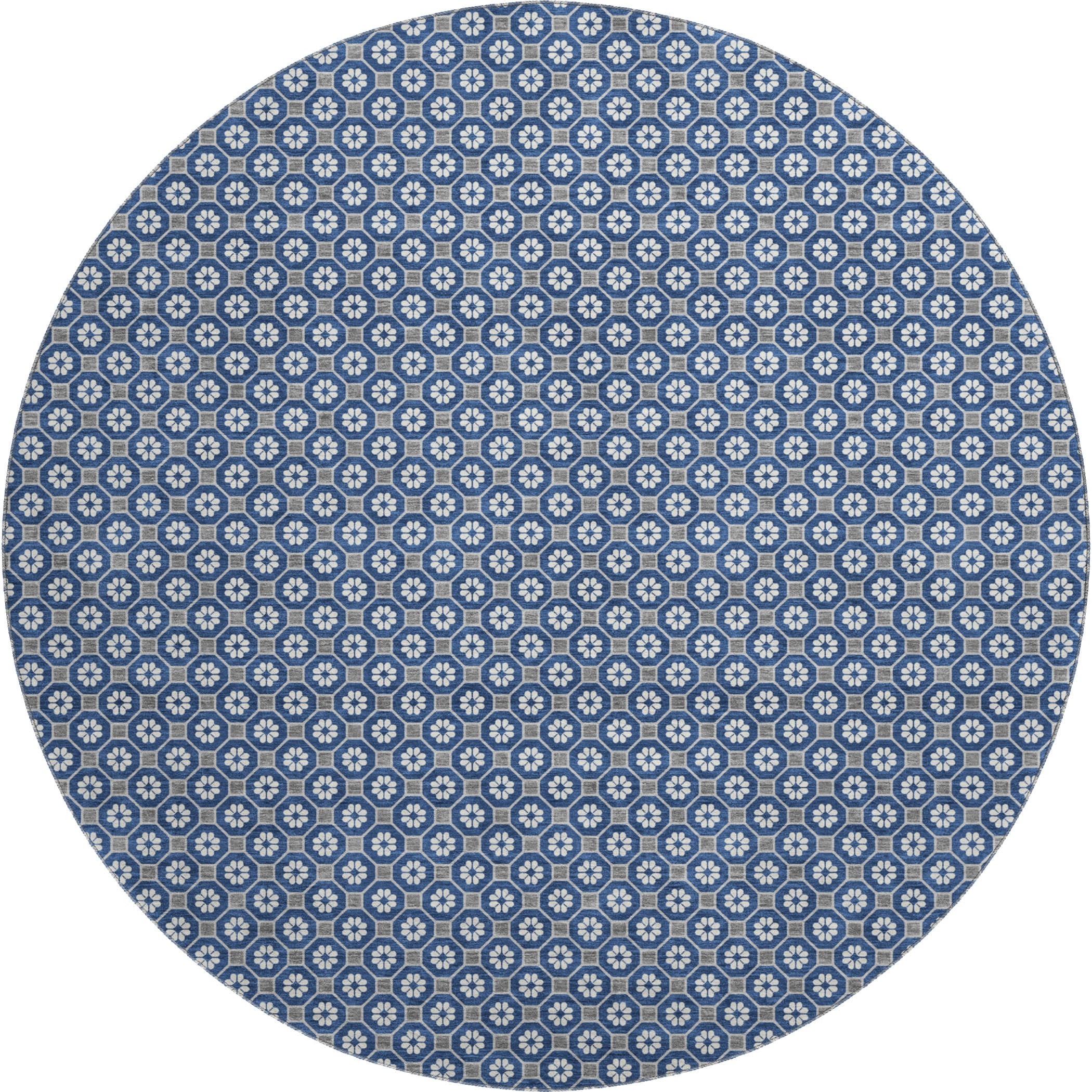 Siena Machine Washable Transitional Navy Blue Rug 8' x 8' #shape_Round