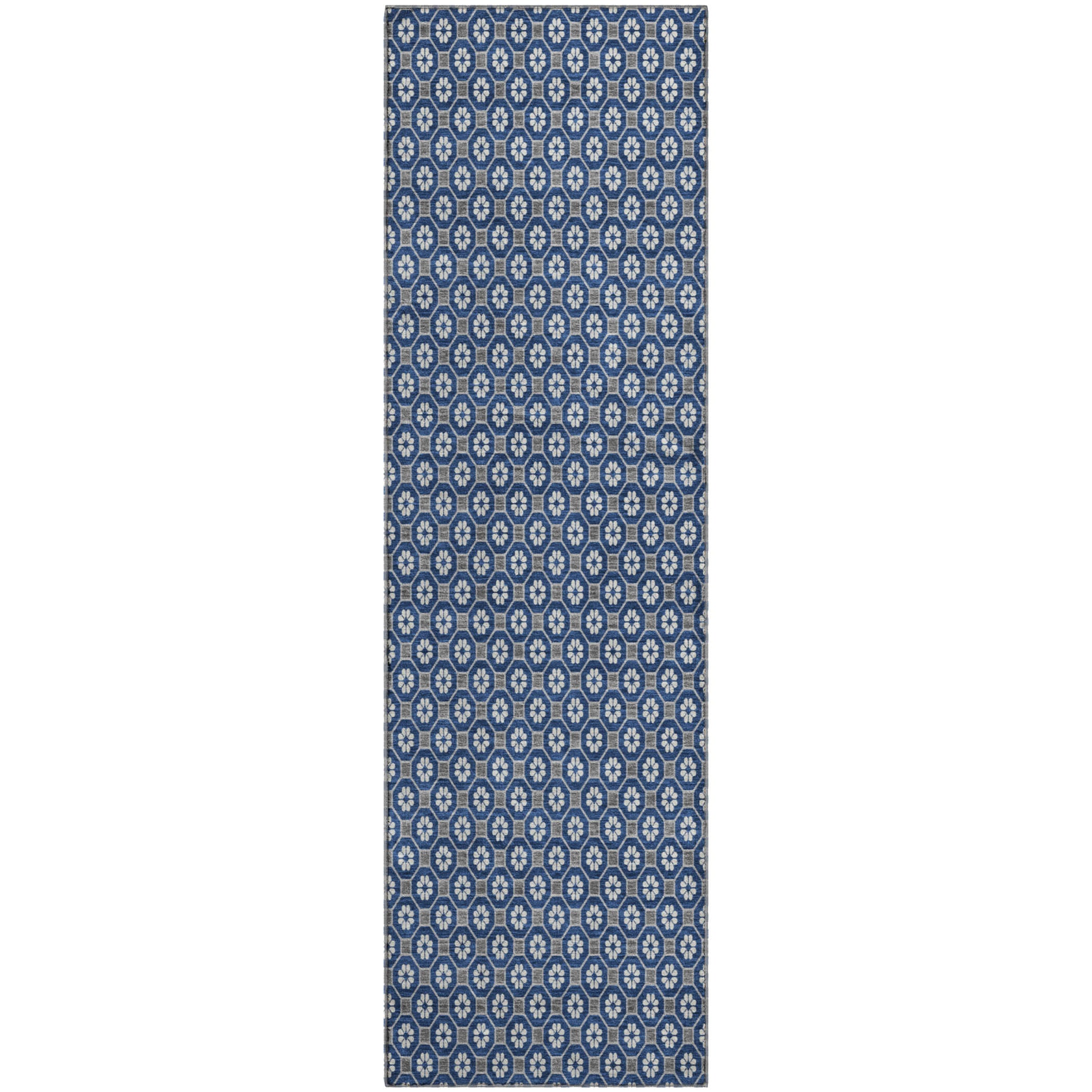 Siena Machine Washable Transitional Navy Blue Rug 2'3" x 7'6" #shape_Runner