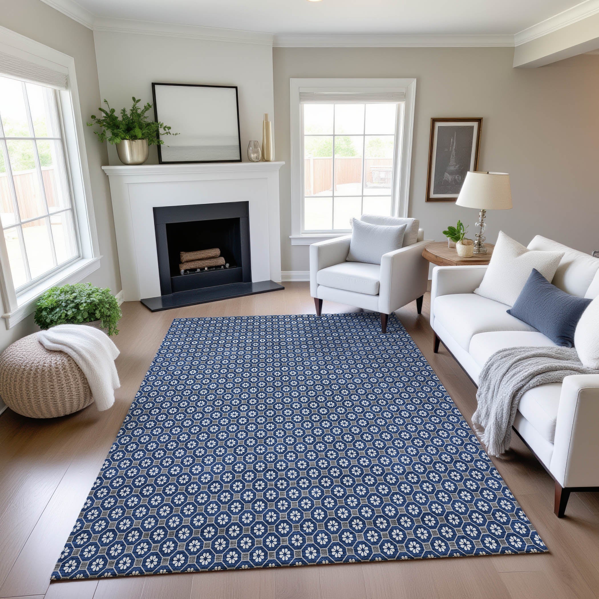 Siena Machine Washable Transitional Navy Blue Rug 2'6" x 3'10" #shape_Rectangle