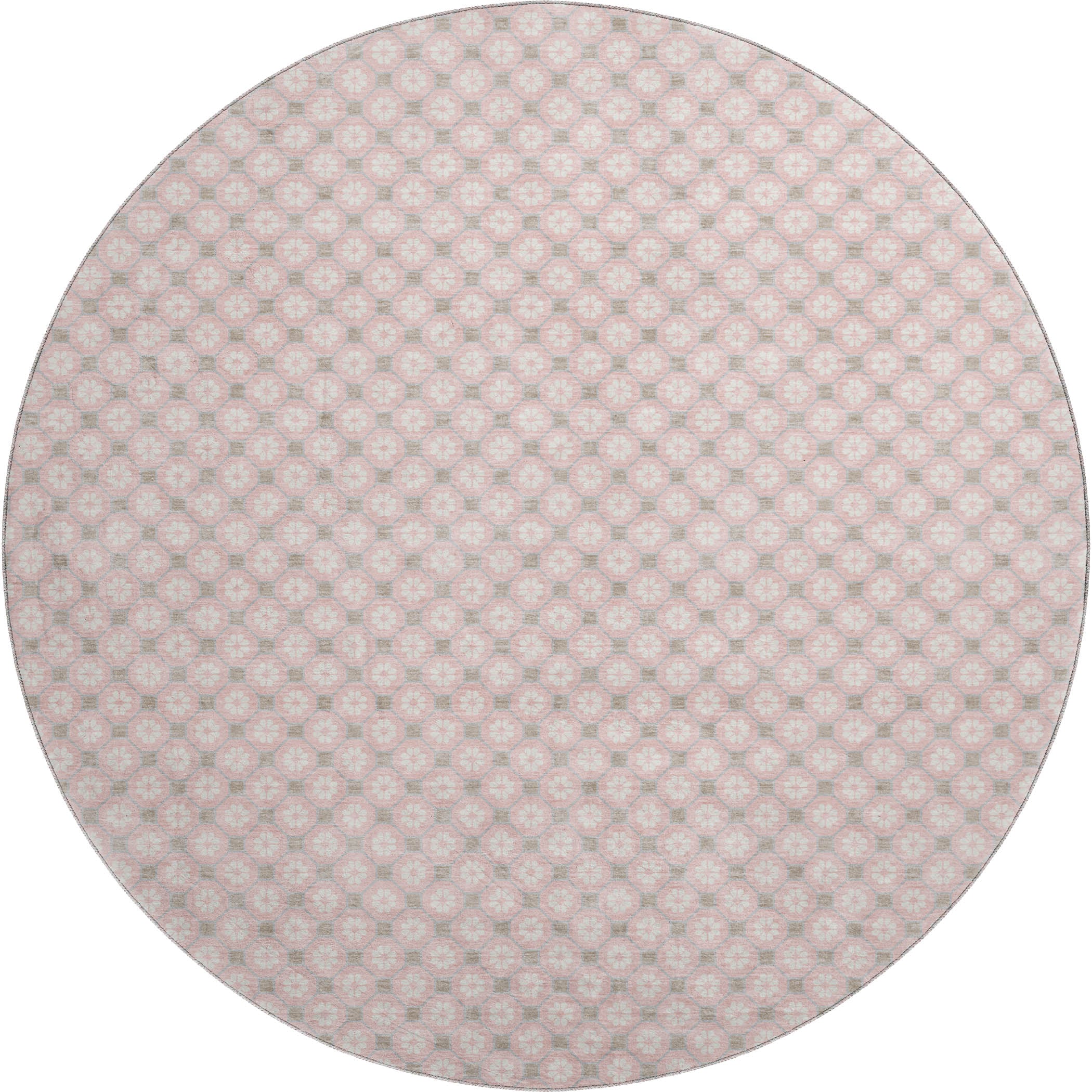 Siena Machine Washable Transitional Pink Rug 8' x 8' #shape_Round