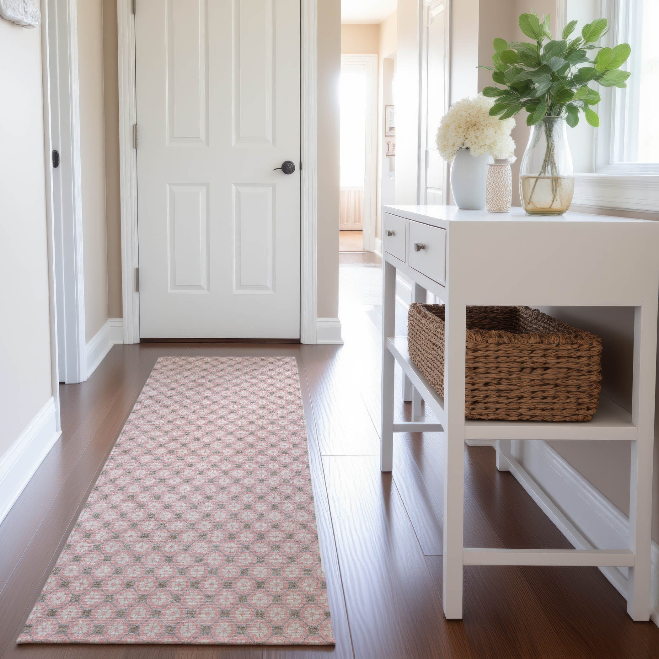 Siena Machine Washable Transitional Pink Rug 2'3" x 7'6" #shape_Runner
