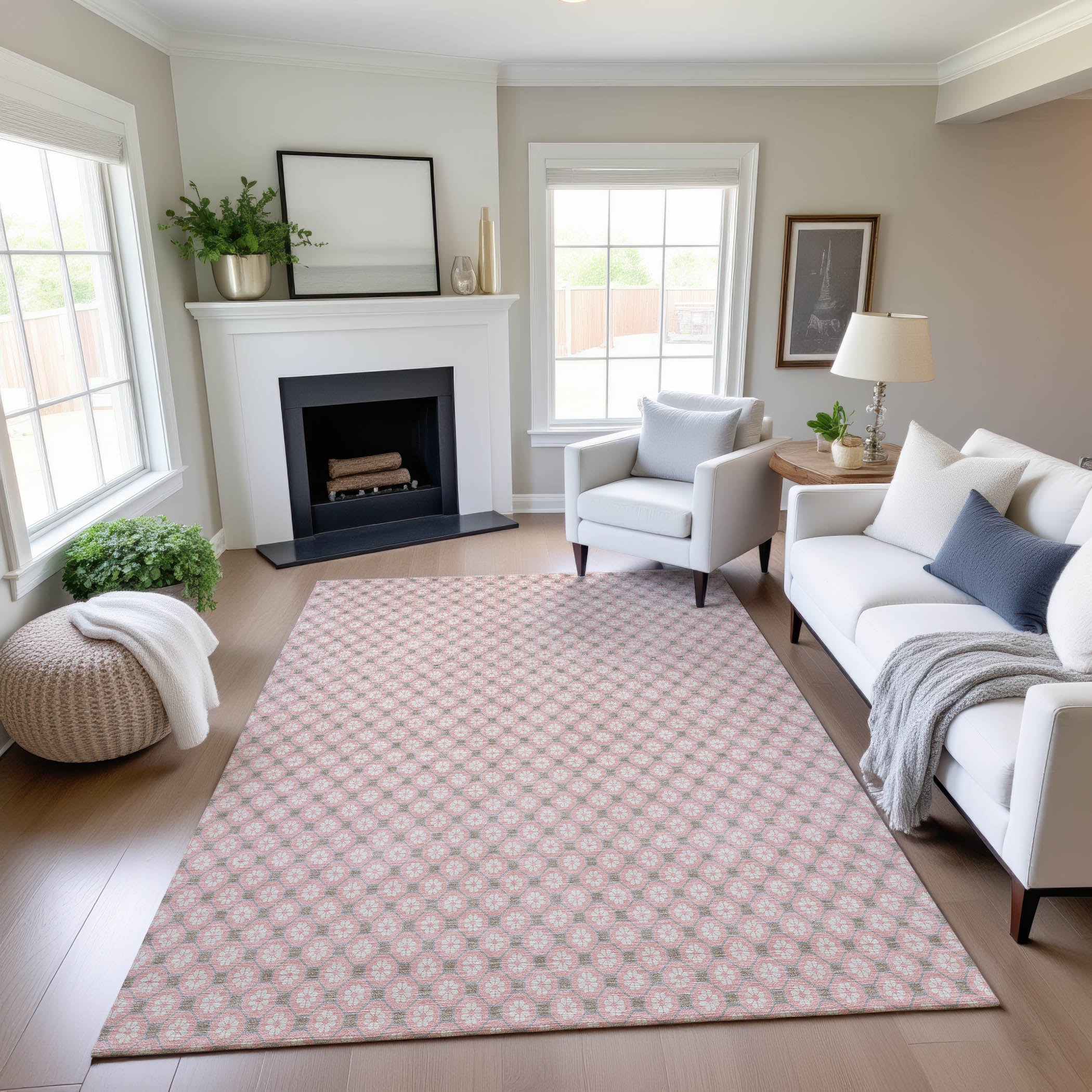 Siena Machine Washable Transitional Pink Rug 2'6" x 3'10" #shape_Rectangle