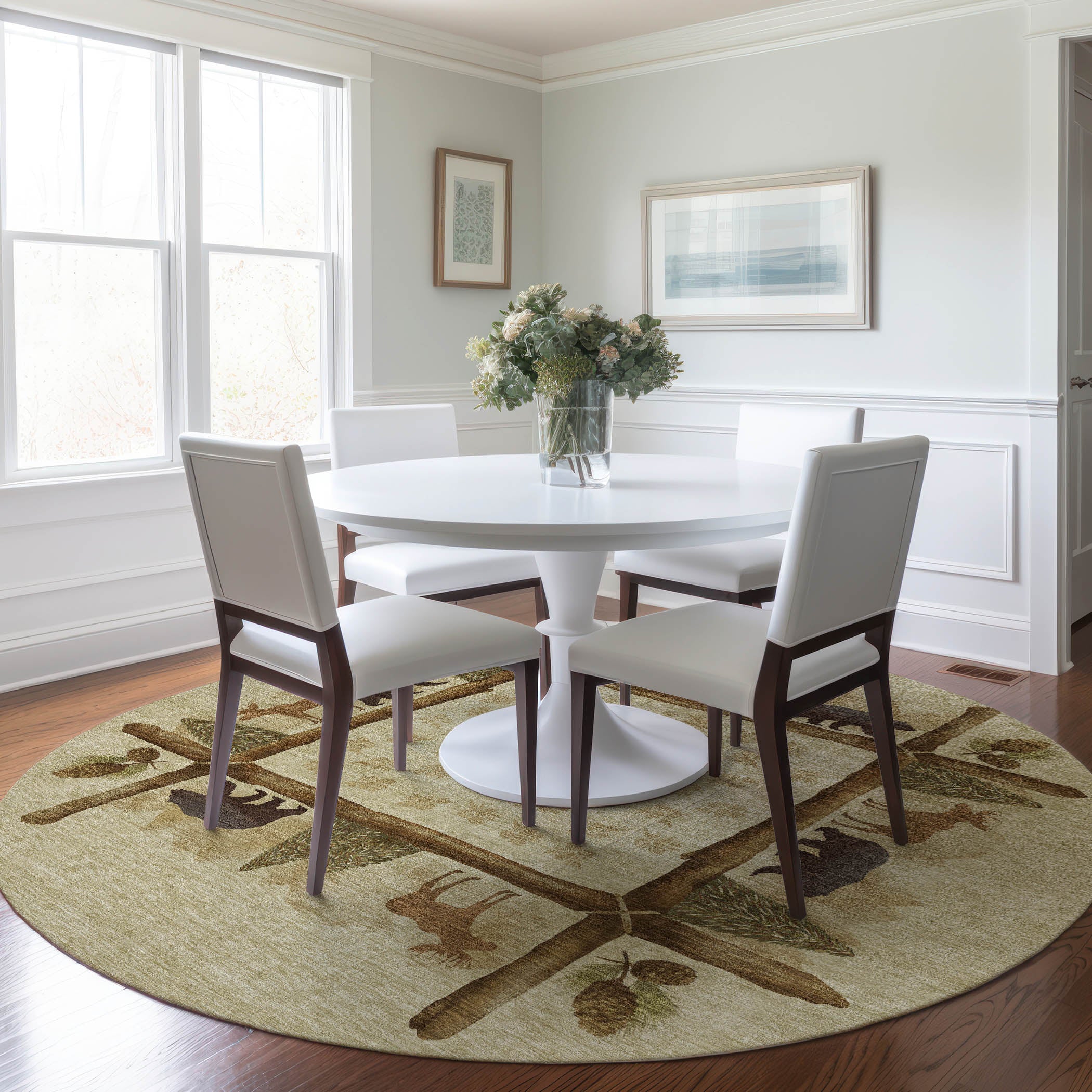 Hoi An Machine Washable Lodge Khaki Beige Rug 8' x 8' #shape_Round
