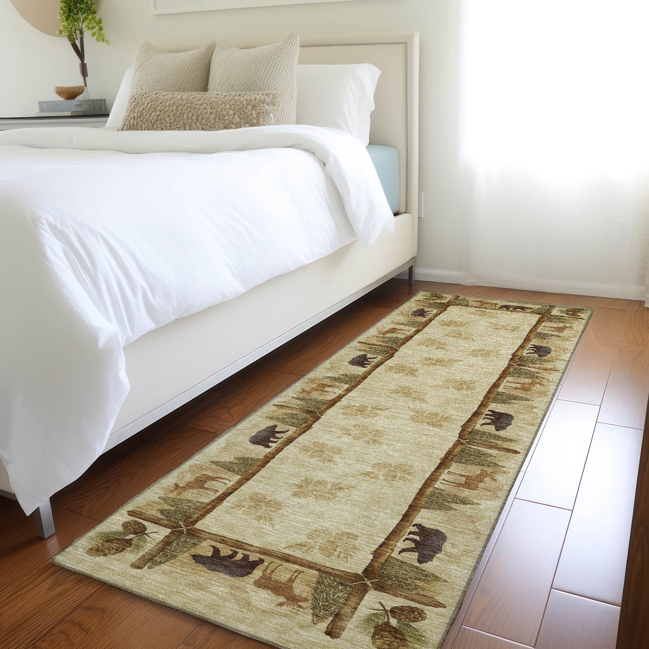 Hoi An Machine Washable Lodge Khaki Beige Rug 2'3" x 7'6" #shape_Runner