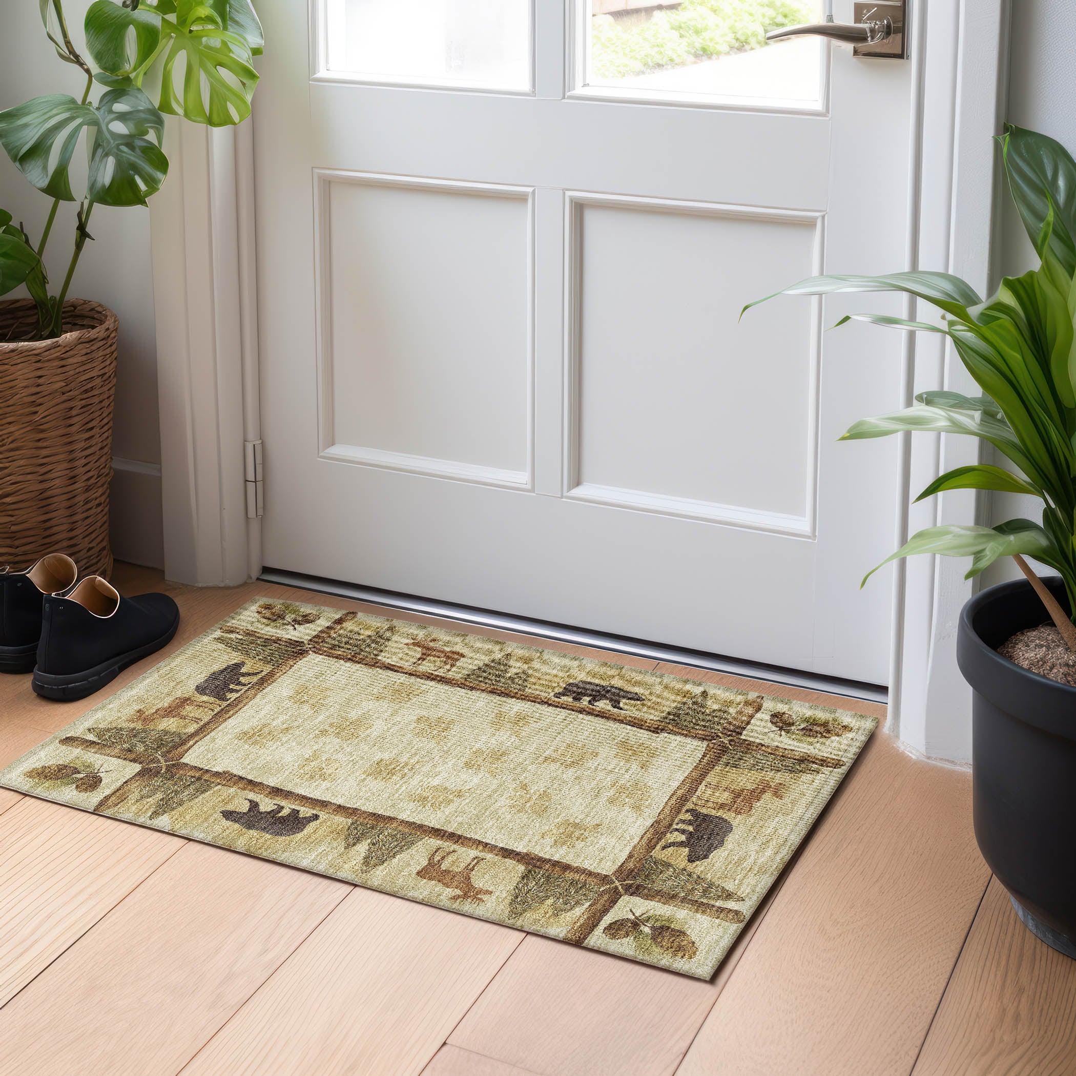 Hoi An Machine Washable Lodge Khaki Beige Rug 1'8" x 2'6" #shape_Rectangle
