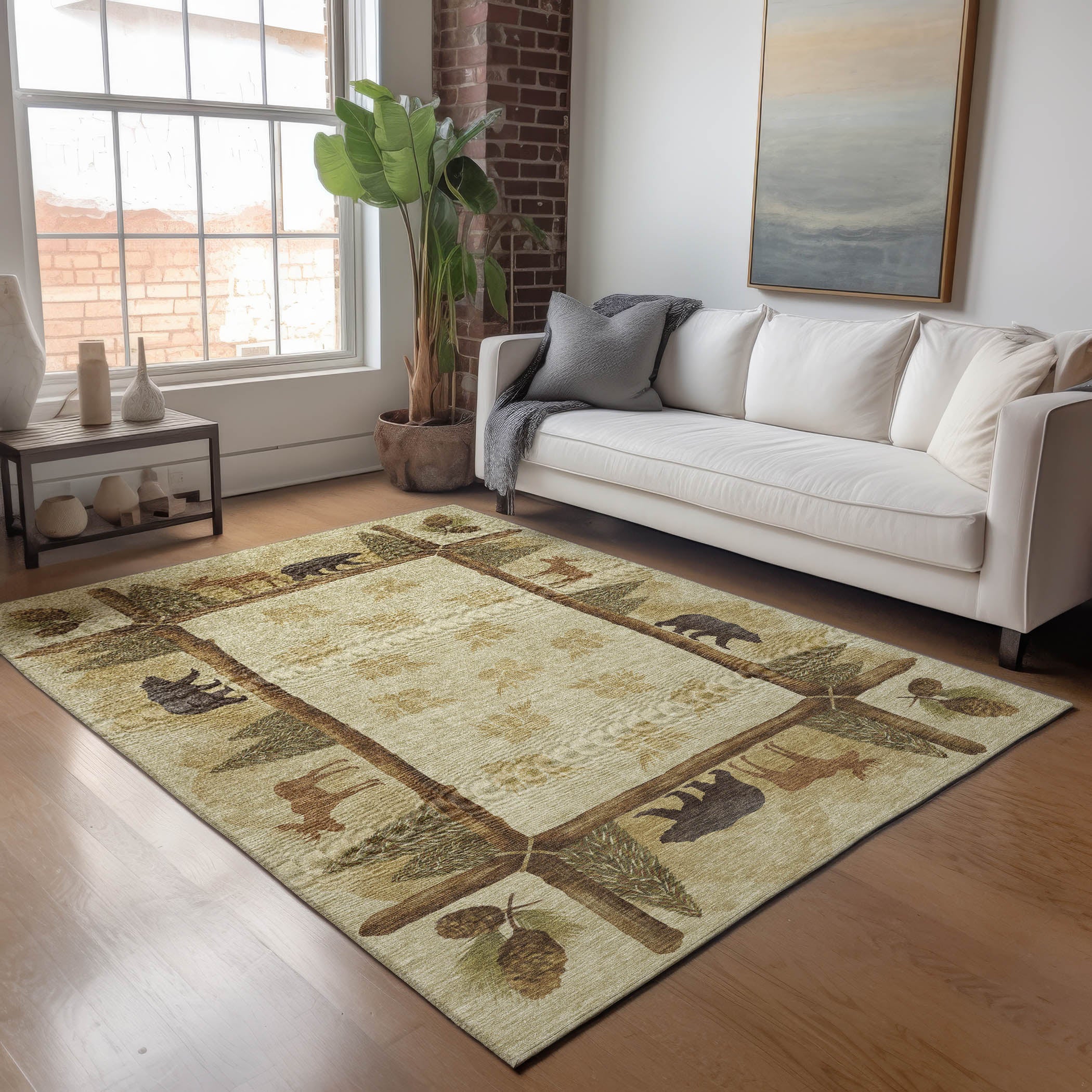 Hoi An Machine Washable Lodge Khaki Beige Rug 2'6" x 3'10" #shape_Rectangle
