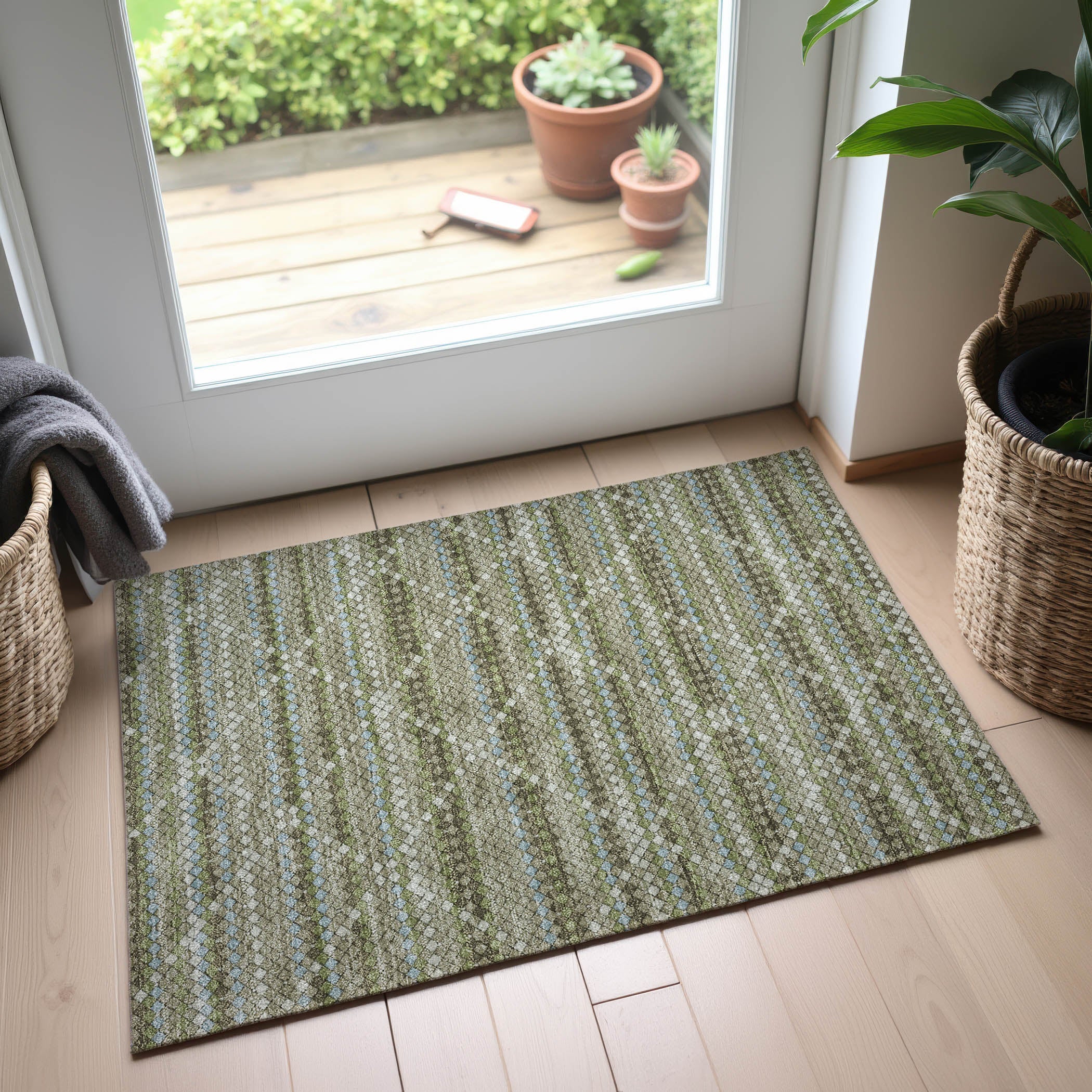 Bangkok Machine Washable Transitional Aloe Green Rug 1'8" x 2'6" #shape_Rectangle