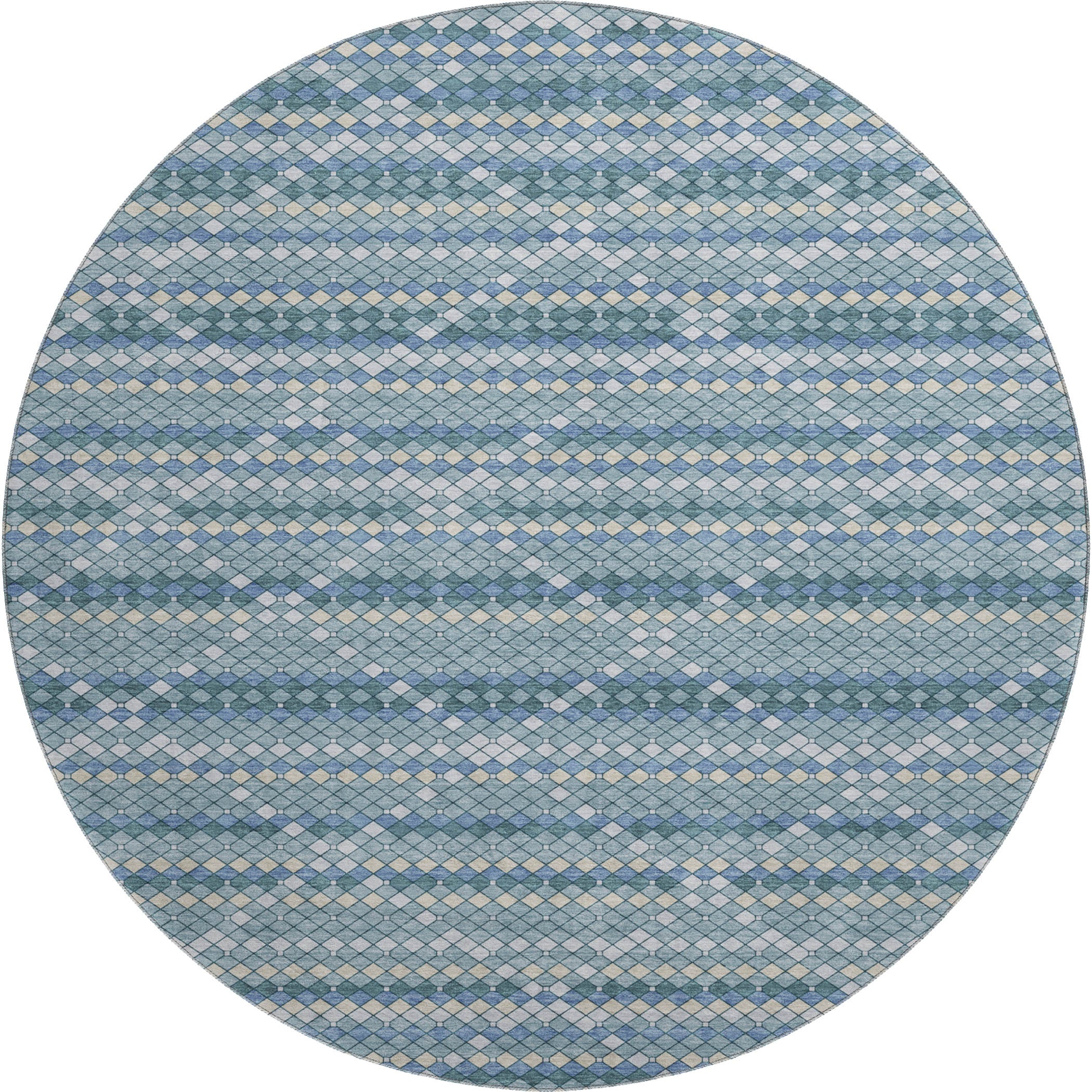 Bangkok Machine Washable Transitional Denim Blue Rug 8' x 8' #shape_Round